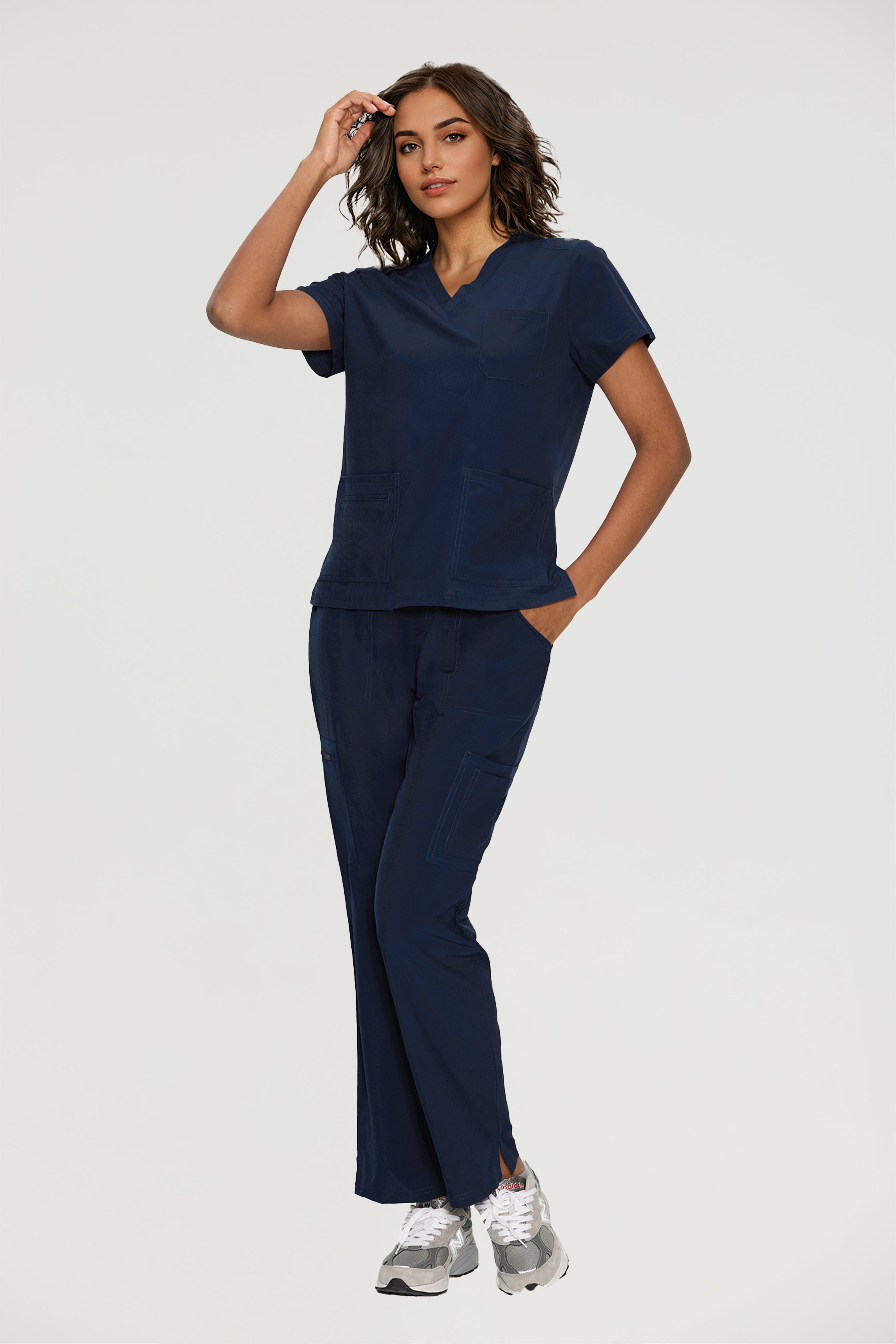 Scrubs for Women, V-Neck Scrubs Top & Cargo Pants with 12 Pockets, Yoga Waistband, 4 Way Stretch