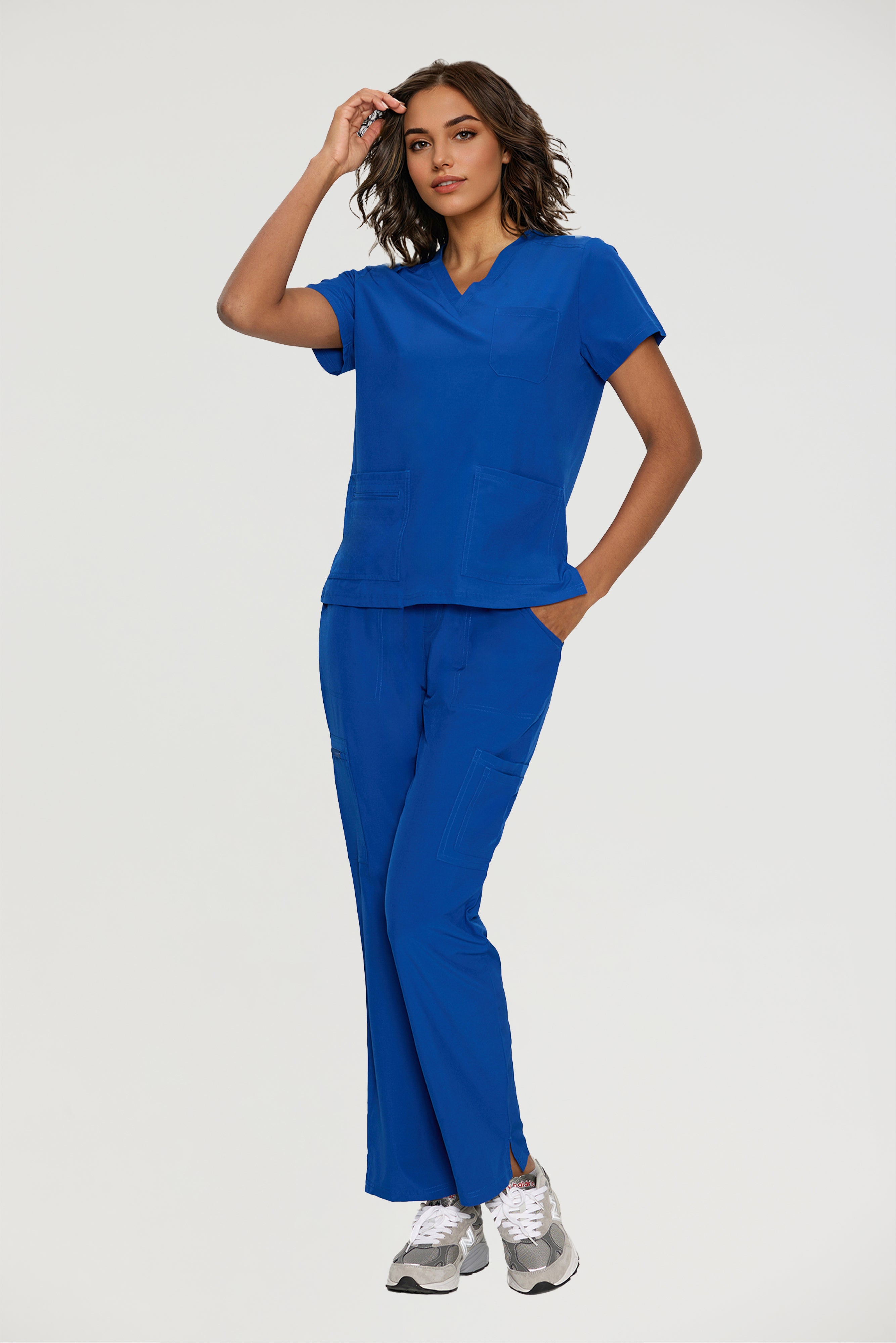 Scrubs for Women, V-Neck Scrubs Top & Cargo Pants with 12 Pockets, Yoga Waistband, 4 Way Stretch