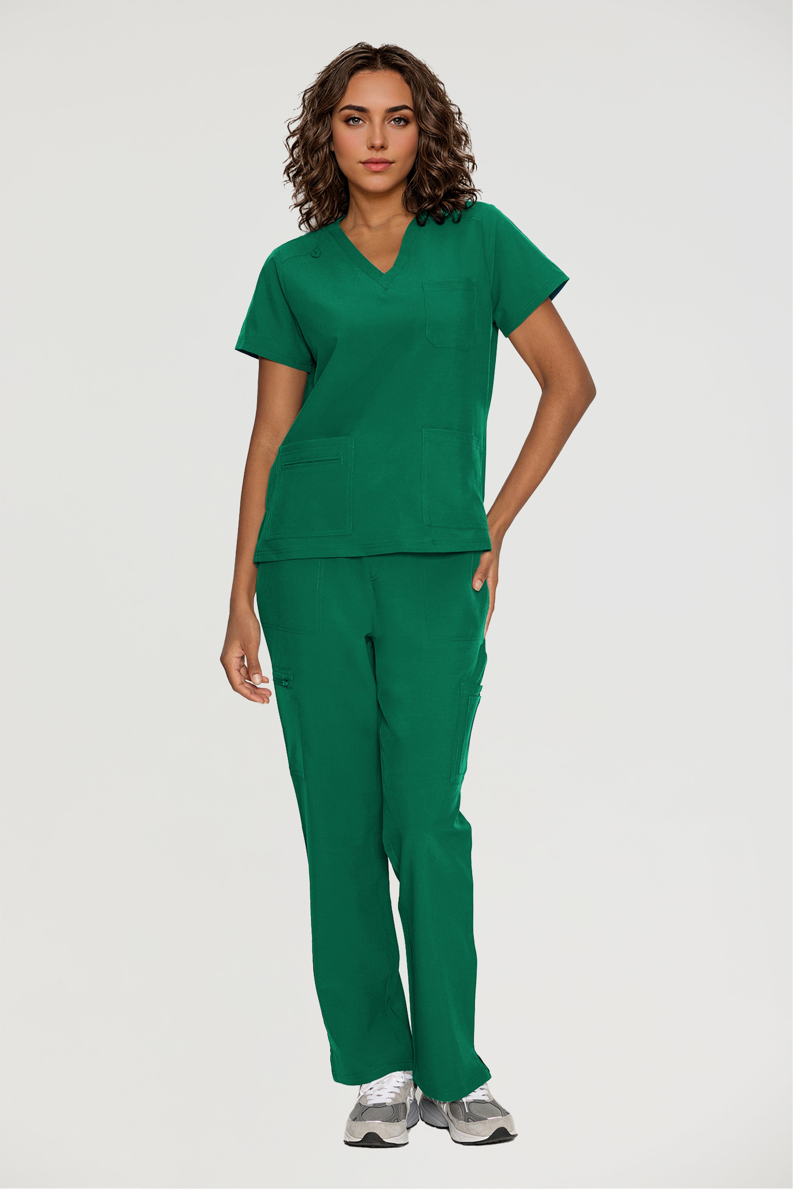 Scrubs for Women, V-Neck Scrubs Top & Cargo Pants with 12 Pockets, Yoga Waistband, 4 Way Stretch