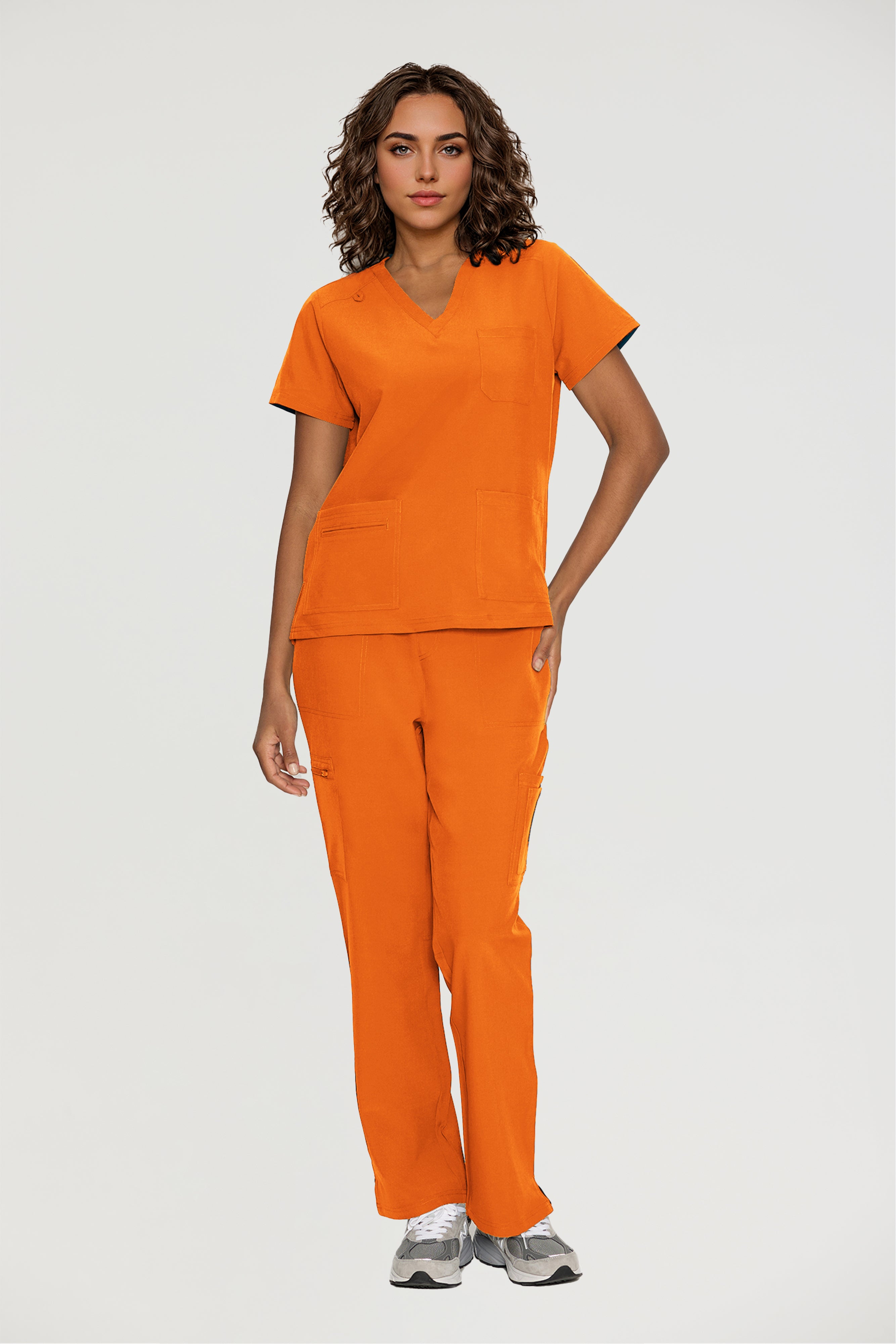 Scrubs for Women, V-Neck Scrubs Top & Cargo Pants with 12 Pockets, Yoga Waistband, 4 Way Stretch