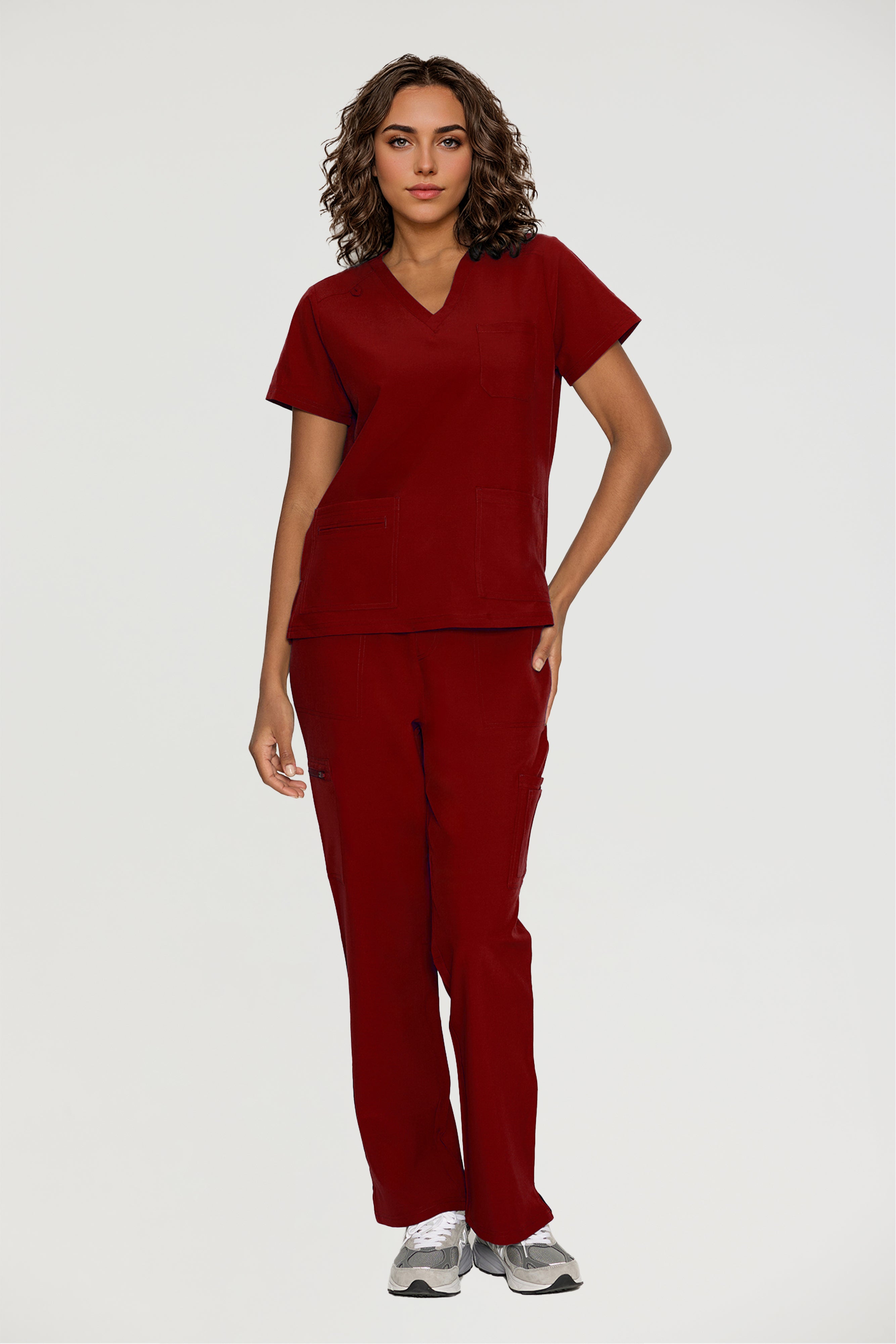 Scrubs for Women, V-Neck Scrubs Top & Cargo Pants with 12 Pockets, Yoga Waistband, 4 Way Stretch