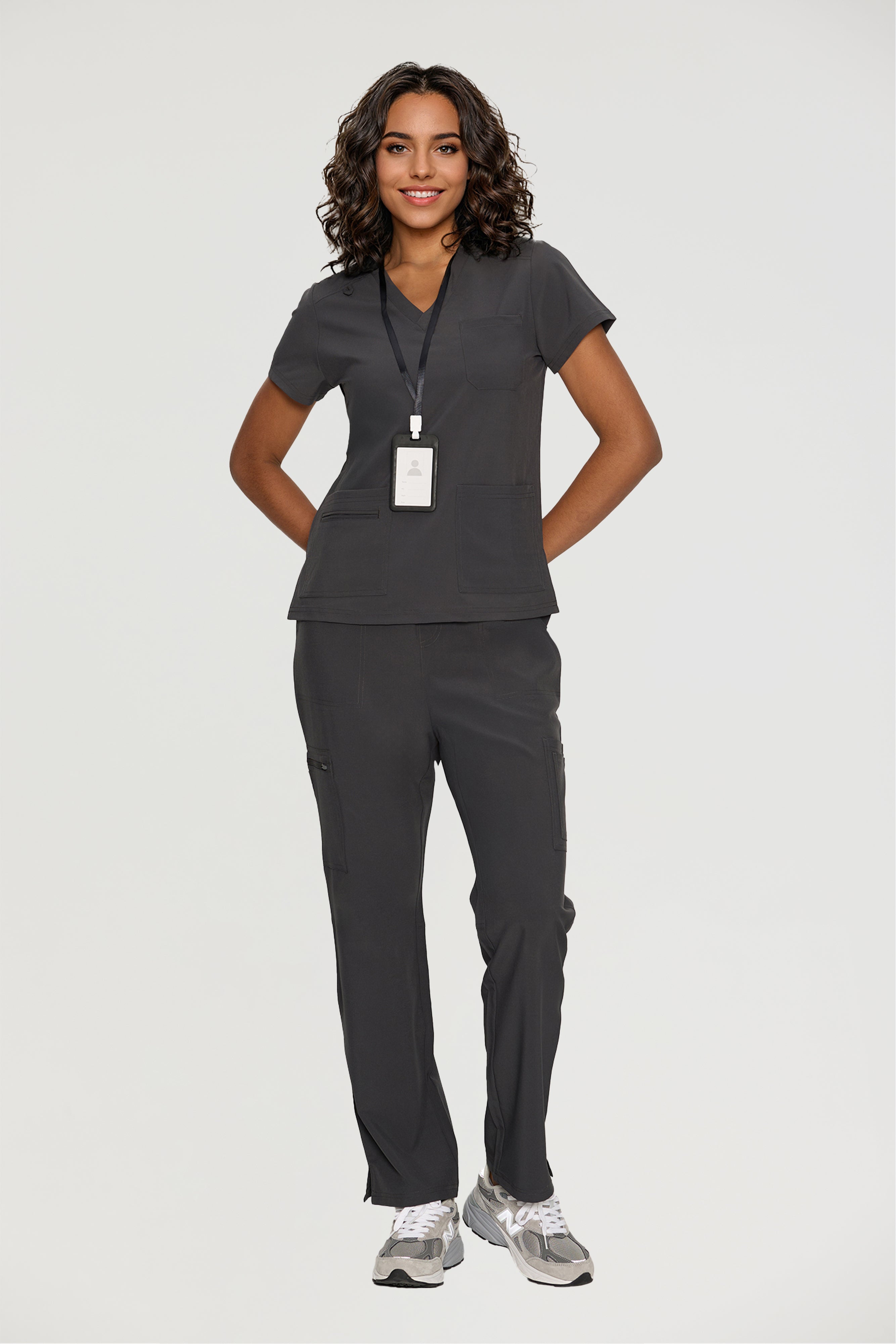 Scrubs for Women, V-Neck Scrubs Top & Cargo Pants with 12 Pockets, Yoga Waistband, 4 Way Stretch