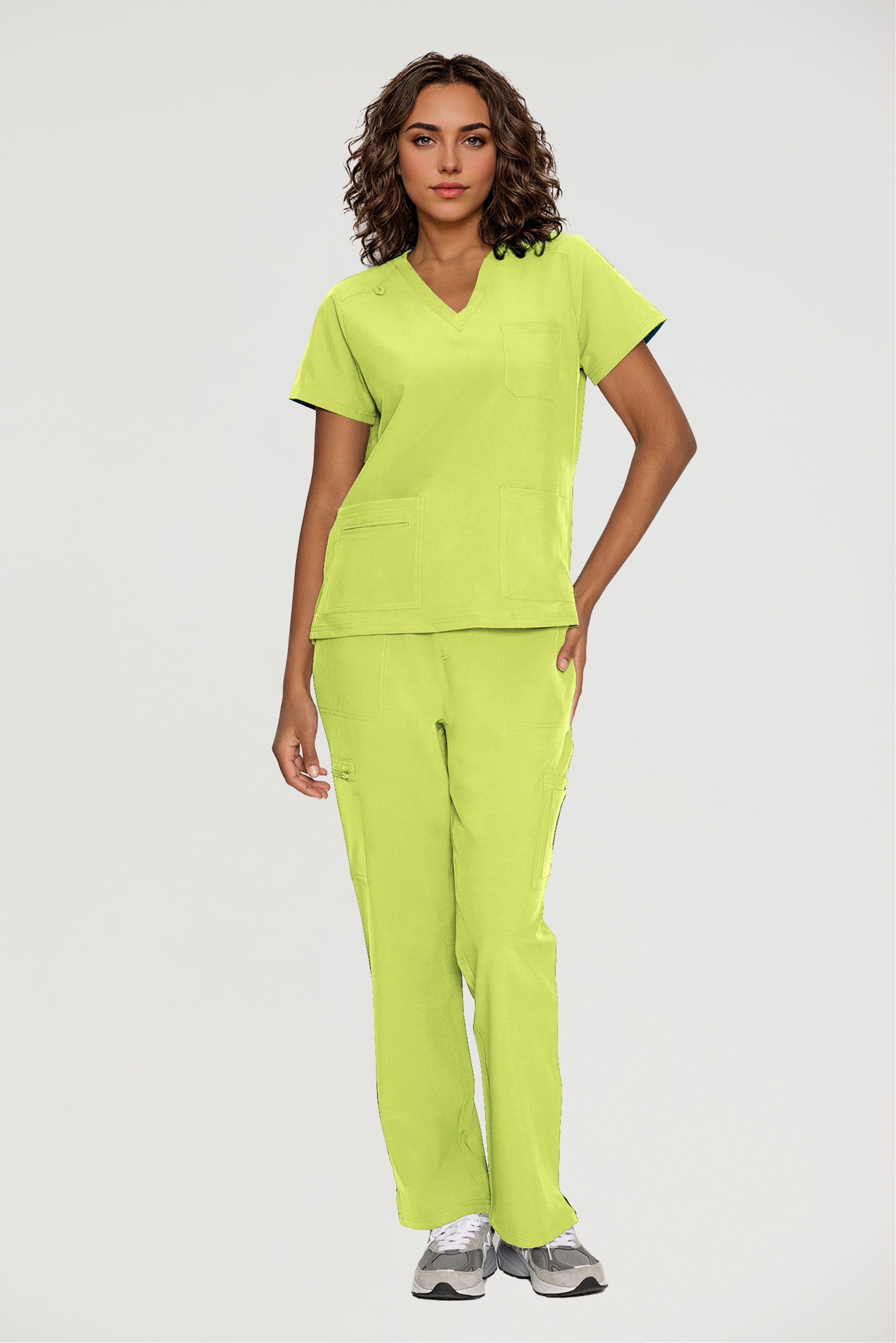 Scrubs for Women, V-Neck Scrubs Top & Cargo Pants with 12 Pockets, Yoga Waistband, 4 Way Stretch