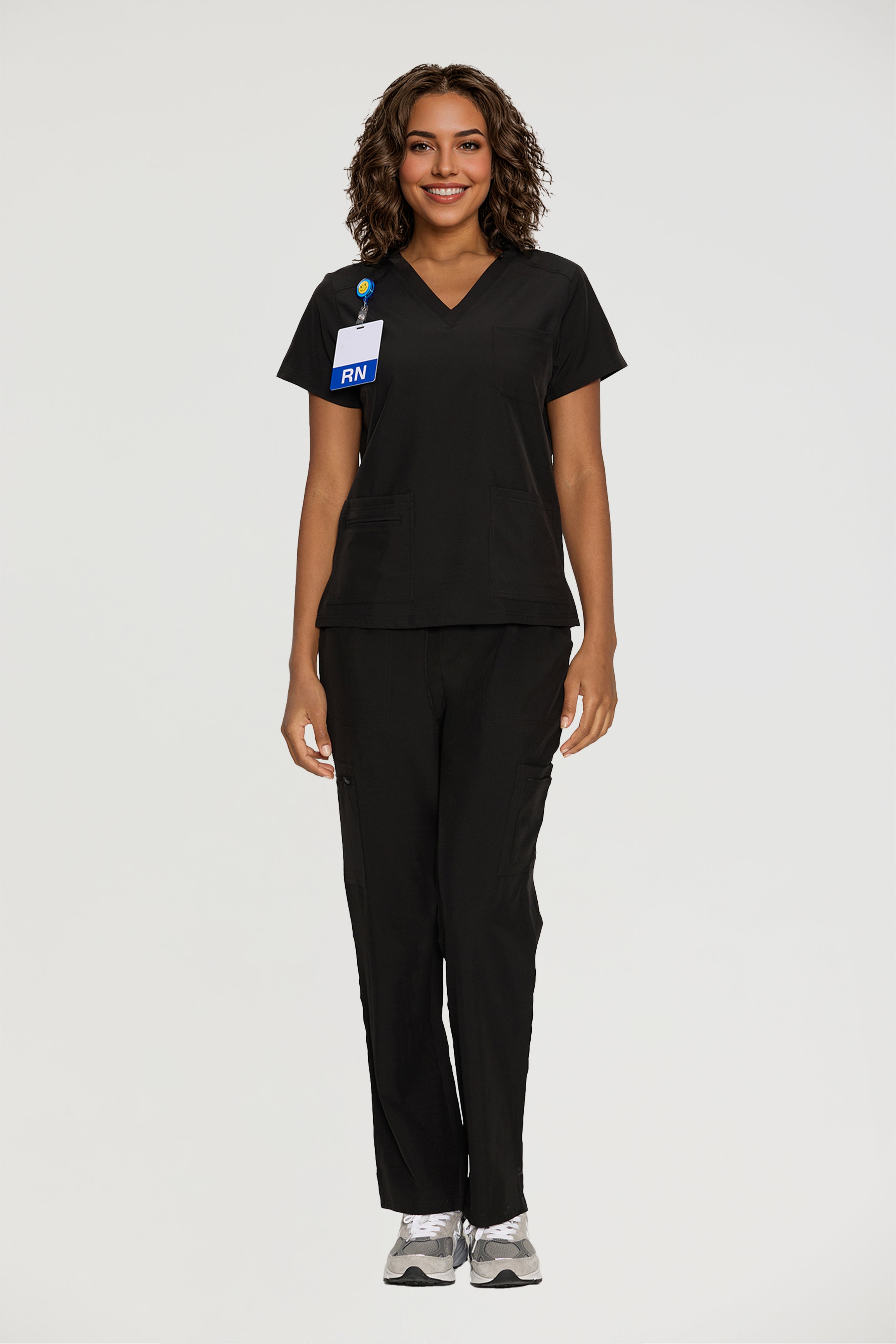 Scrubs for Women, V-Neck Scrubs Top & Cargo Pants with 12 Pockets, Yoga Waistband, 4 Way Stretch