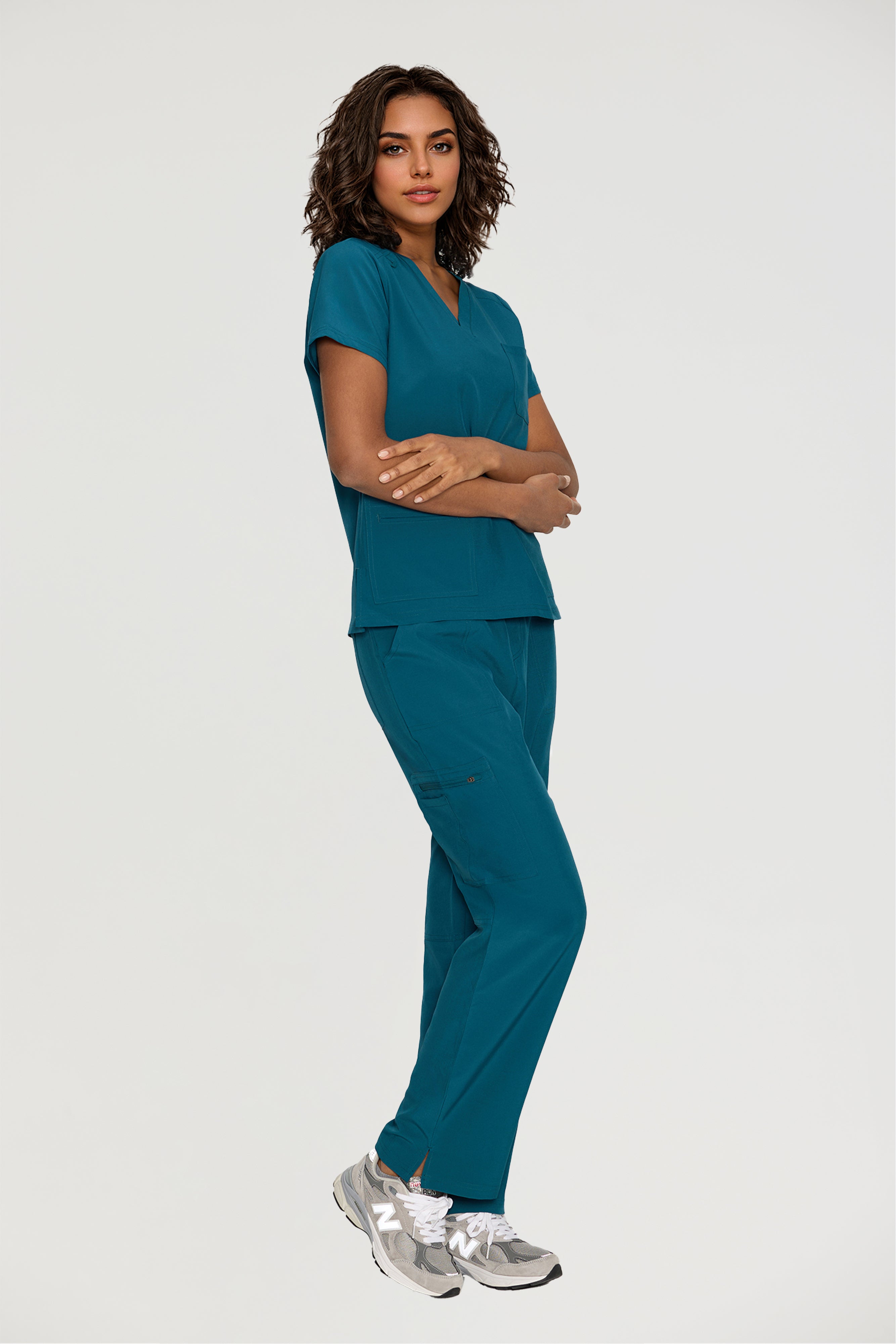 Scrubs for Women, V-Neck Scrubs Top & Cargo Pants with 12 Pockets, Yoga Waistband, 4 Way Stretch