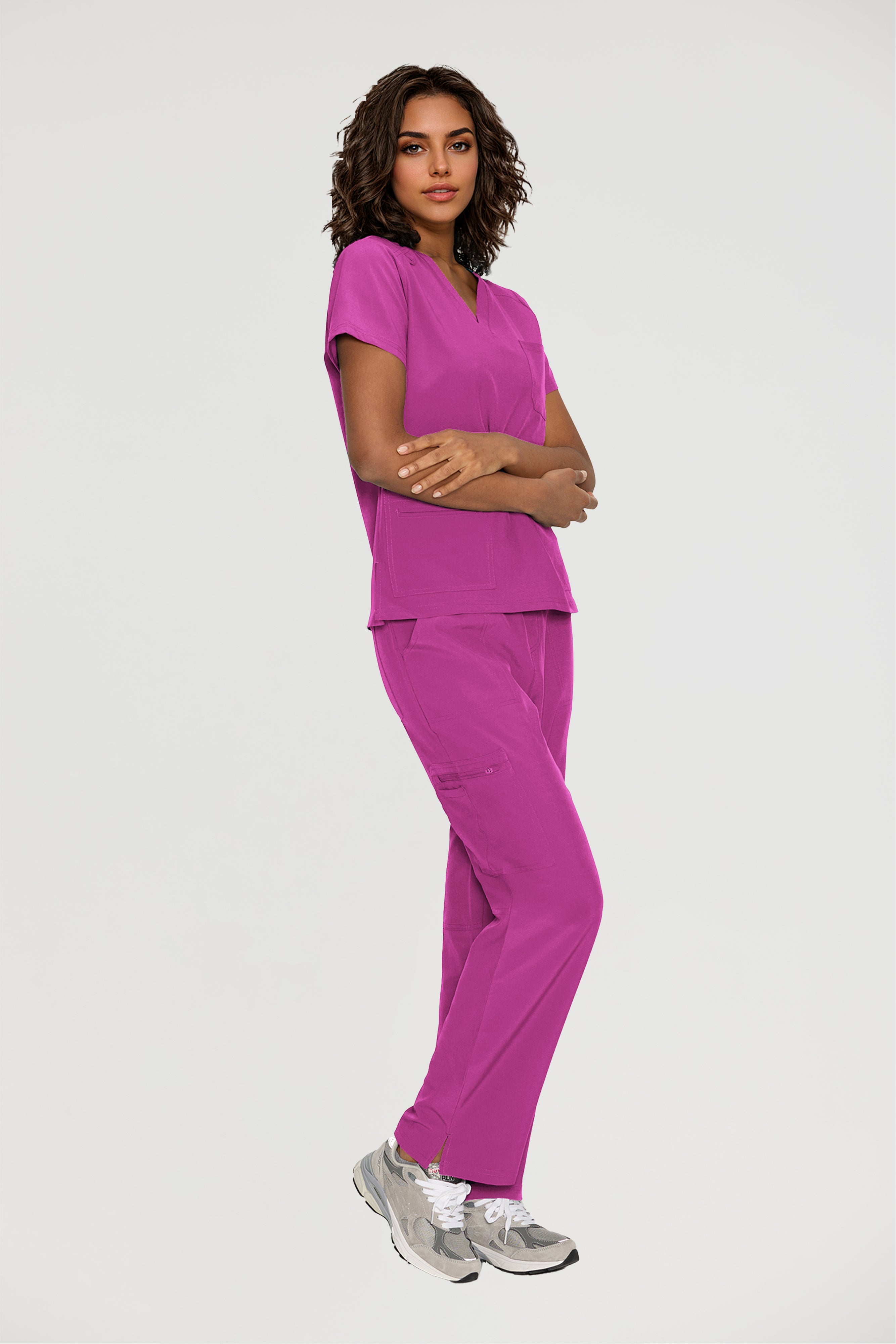 Scrubs for Women, V-Neck Scrubs Top & Cargo Pants with 12 Pockets, Yoga Waistband, 4 Way Stretch