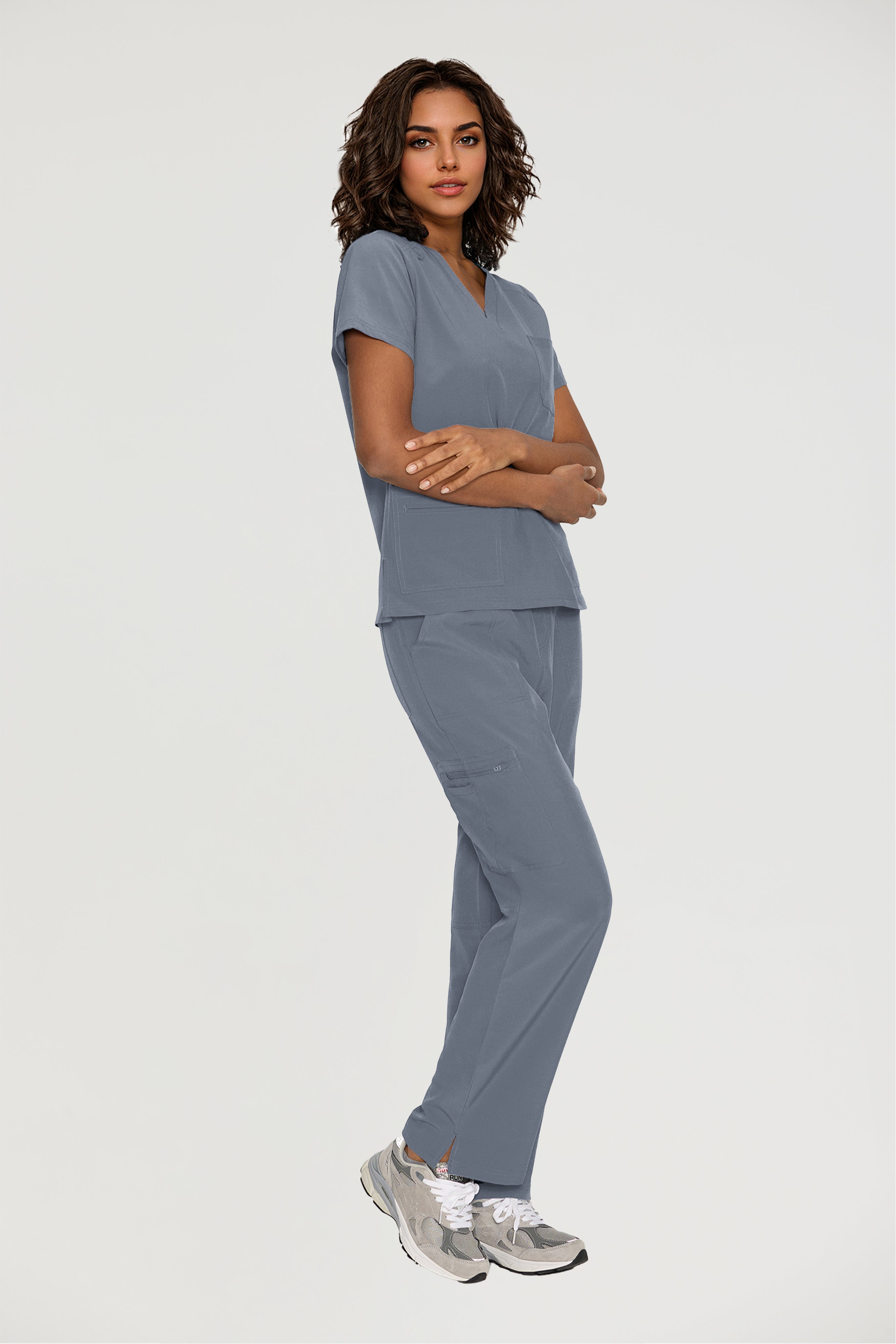 Scrubs for Women, V-Neck Scrubs Top & Cargo Pants with 12 Pockets, Yoga Waistband, 4 Way Stretch