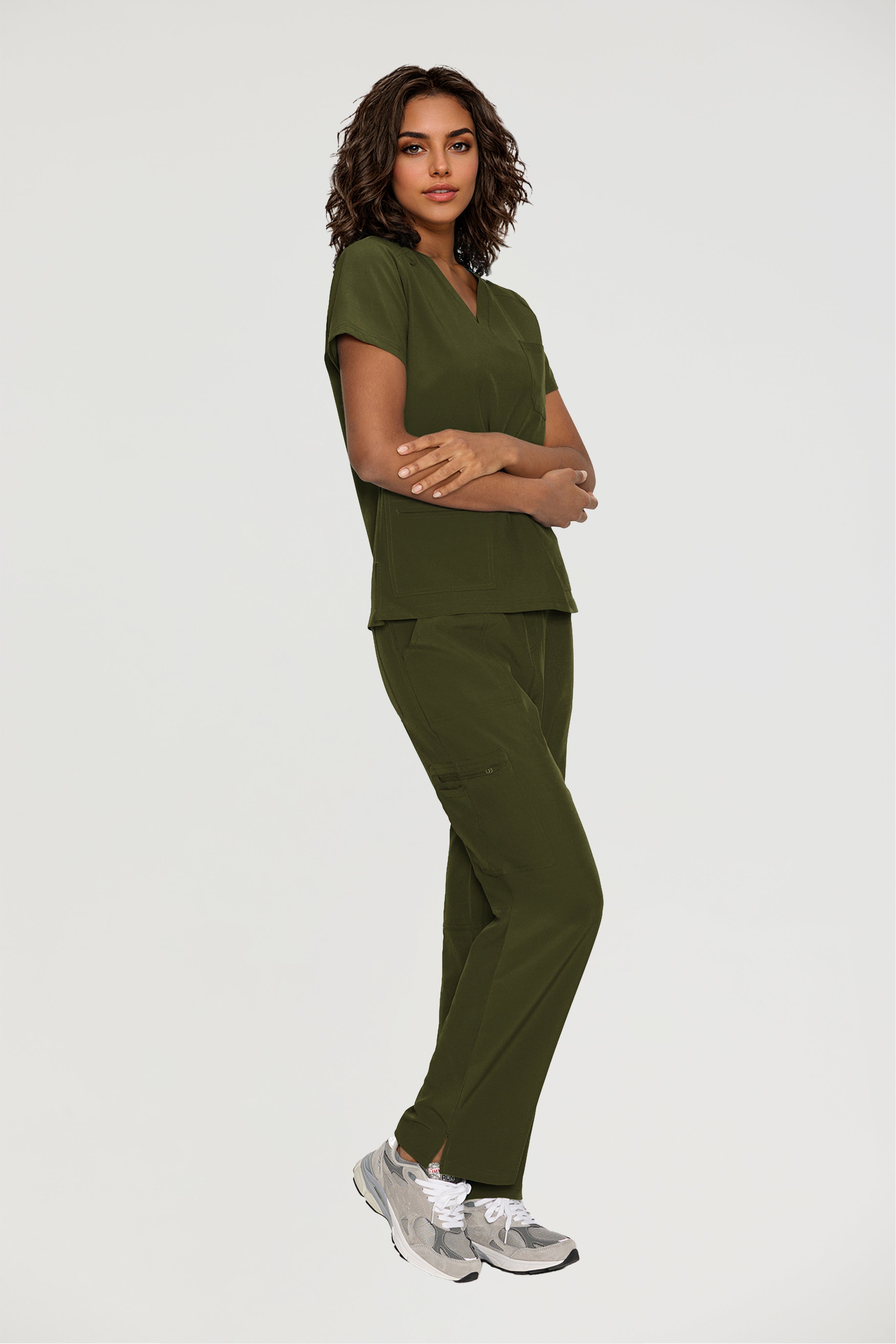Scrubs for Women, V-Neck Scrubs Top & Cargo Pants with 12 Pockets, Yoga Waistband, 4 Way Stretch