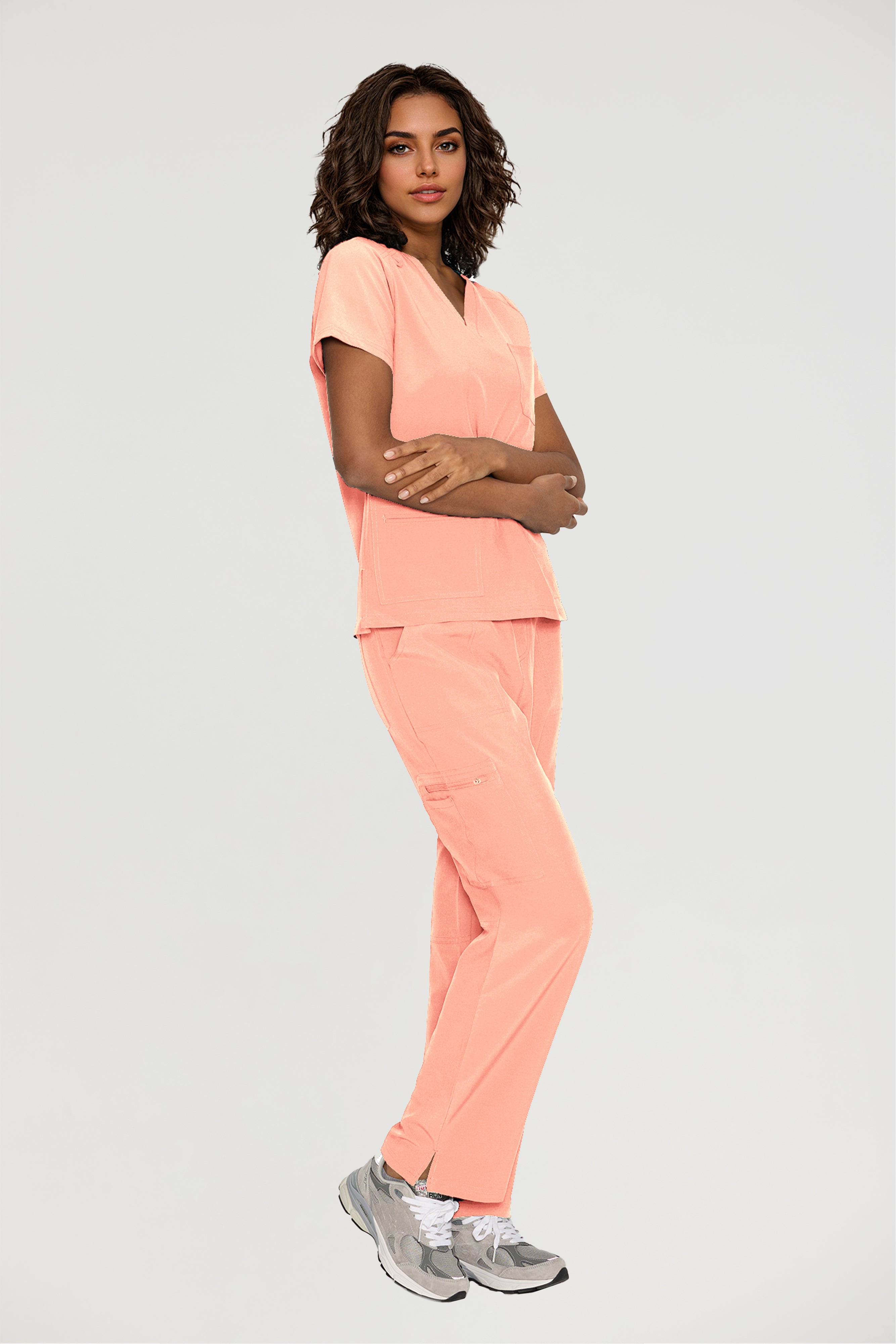 Scrubs for Women, V-Neck Scrubs Top & Cargo Pants with 12 Pockets, Yoga Waistband, 4 Way Stretch