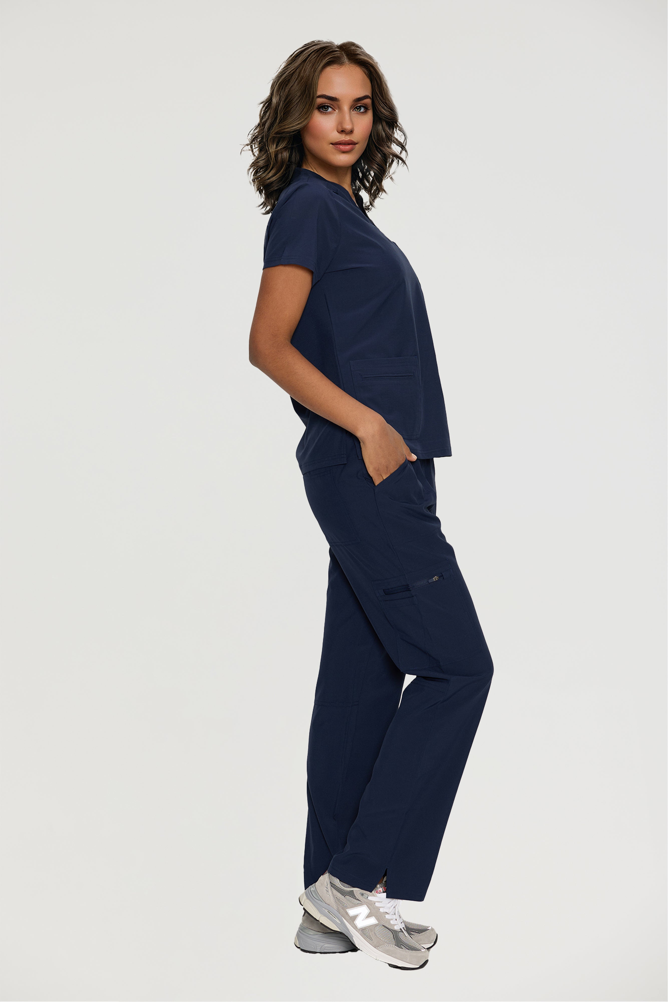 Scrubs for Women, V-Neck Scrubs Top & Cargo Pants with 12 Pockets, Yoga Waistband, 4 Way Stretch
