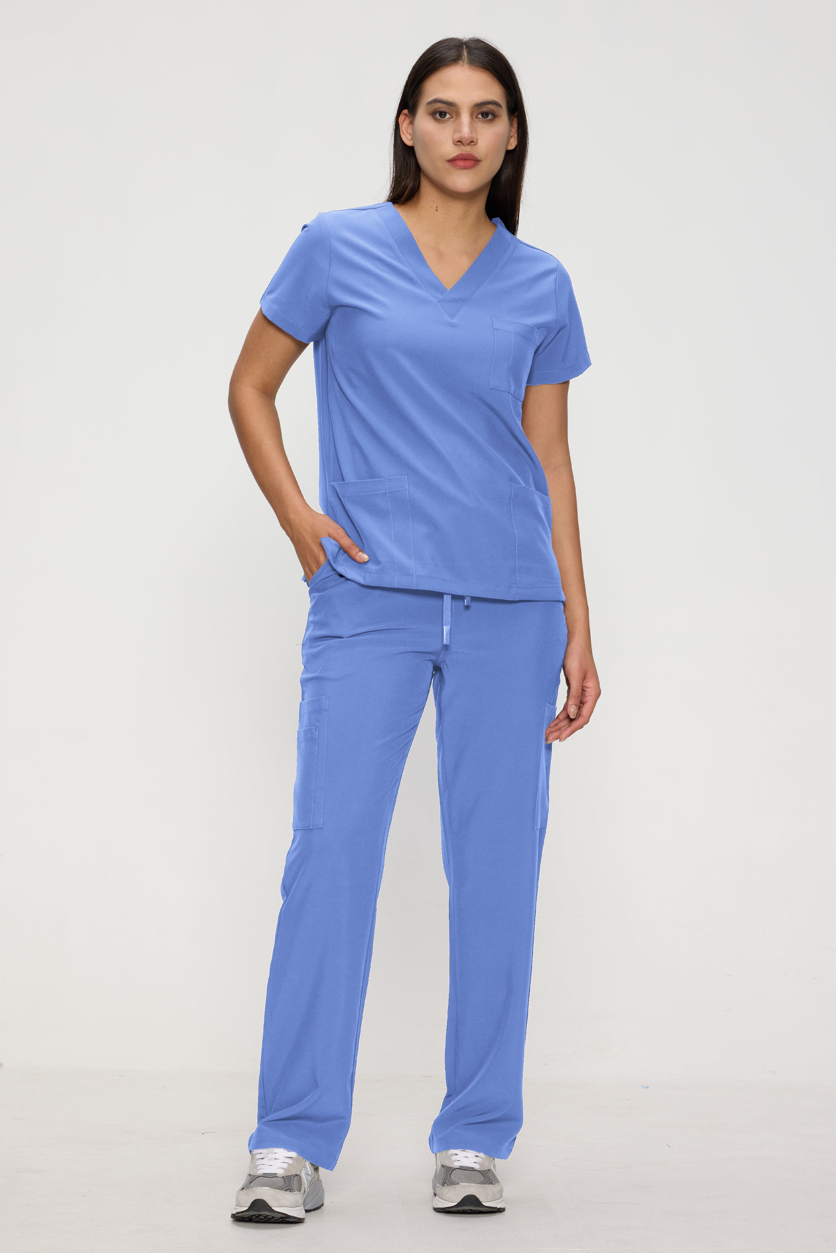 Scrubs for Women Set, Medical Women Scrubs, V-Neck Top and Straight Leg Pants with 11 Pockets (Relaxed Fit)
