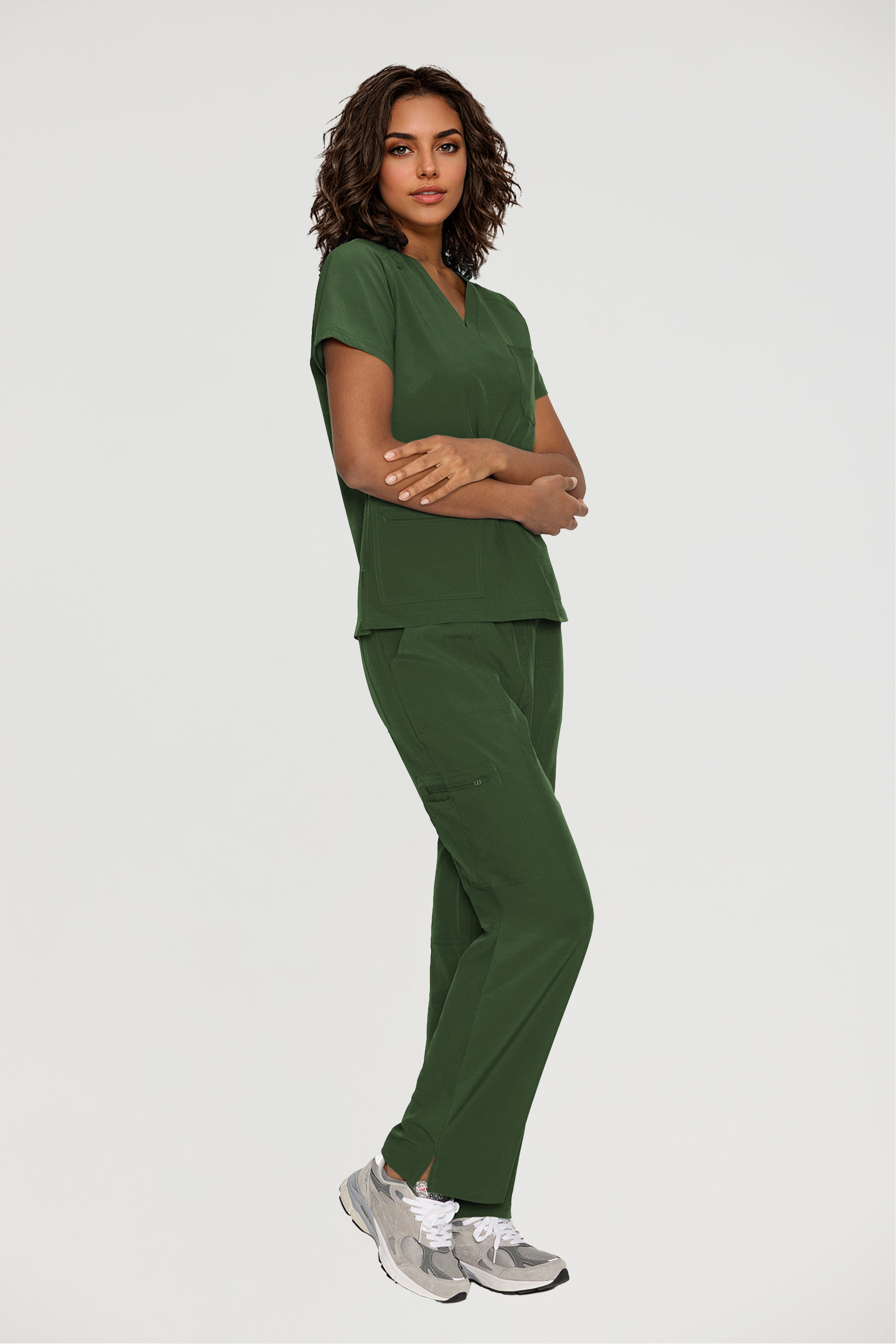 Scrubs for Women, V-Neck Scrubs Top & Cargo Pants with 12 Pockets, Yoga Waistband, 4 Way Stretch