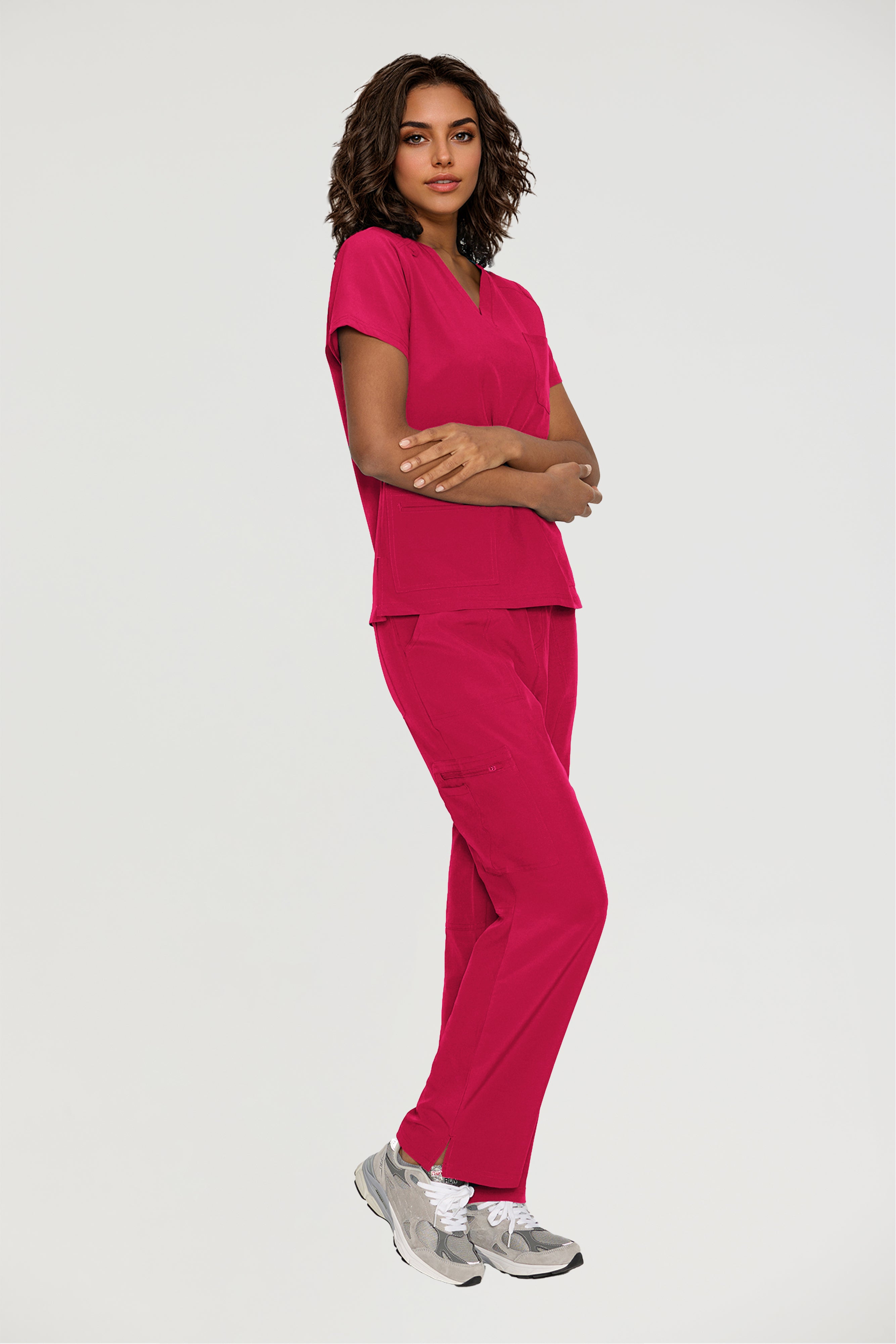 Scrubs for Women, V-Neck Scrubs Top & Cargo Pants with 12 Pockets, Yoga Waistband, 4 Way Stretch