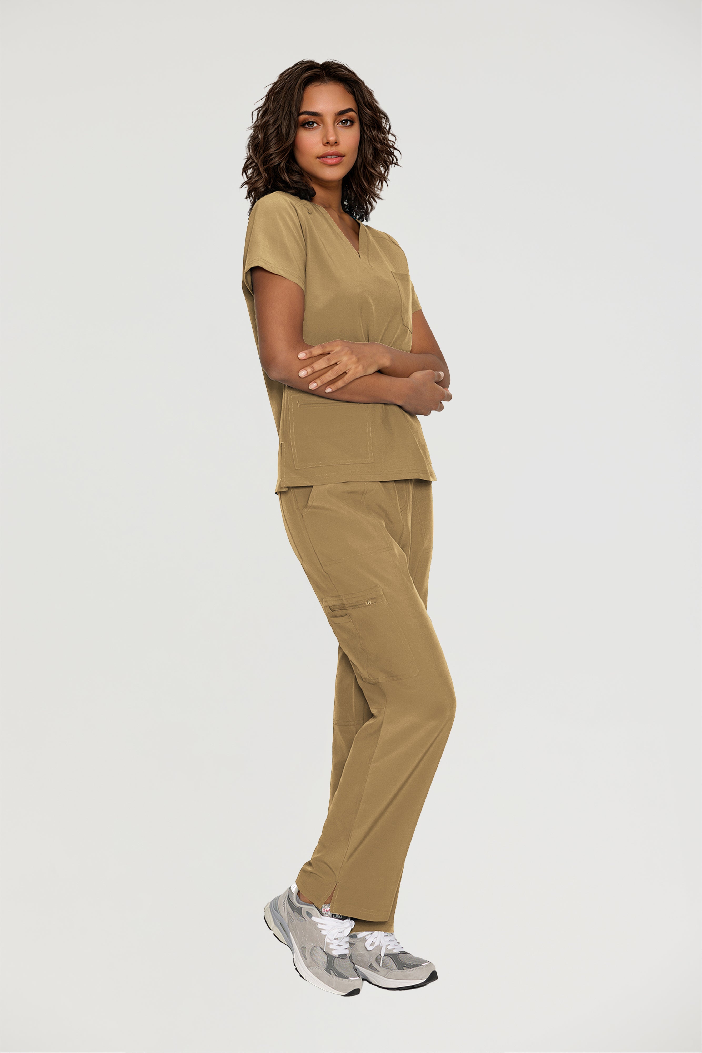 Scrubs for Women, V-Neck Scrubs Top & Cargo Pants with 12 Pockets, Yoga Waistband, 4 Way Stretch