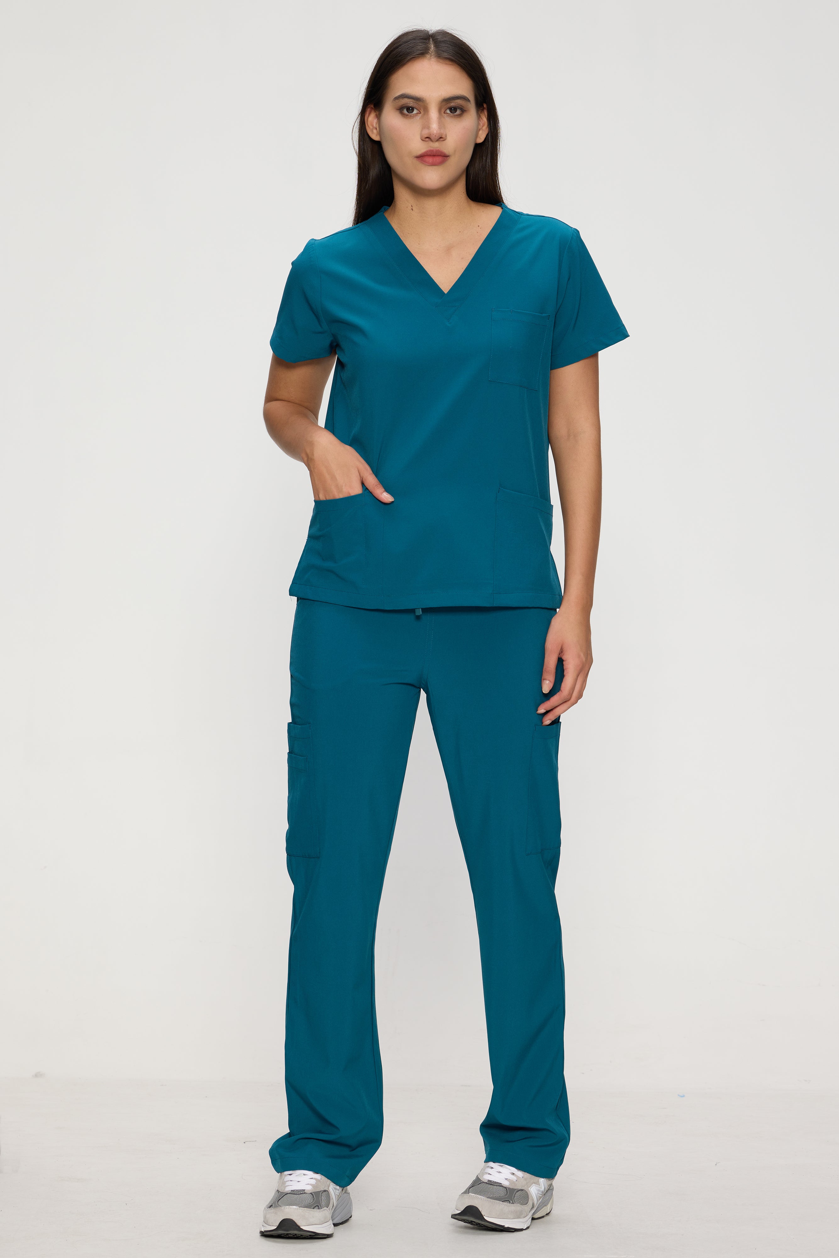 Scrubs for Women Set, Medical Women Scrubs, V-Neck Top and Straight Leg Pants with 11 Pockets (Relaxed Fit)