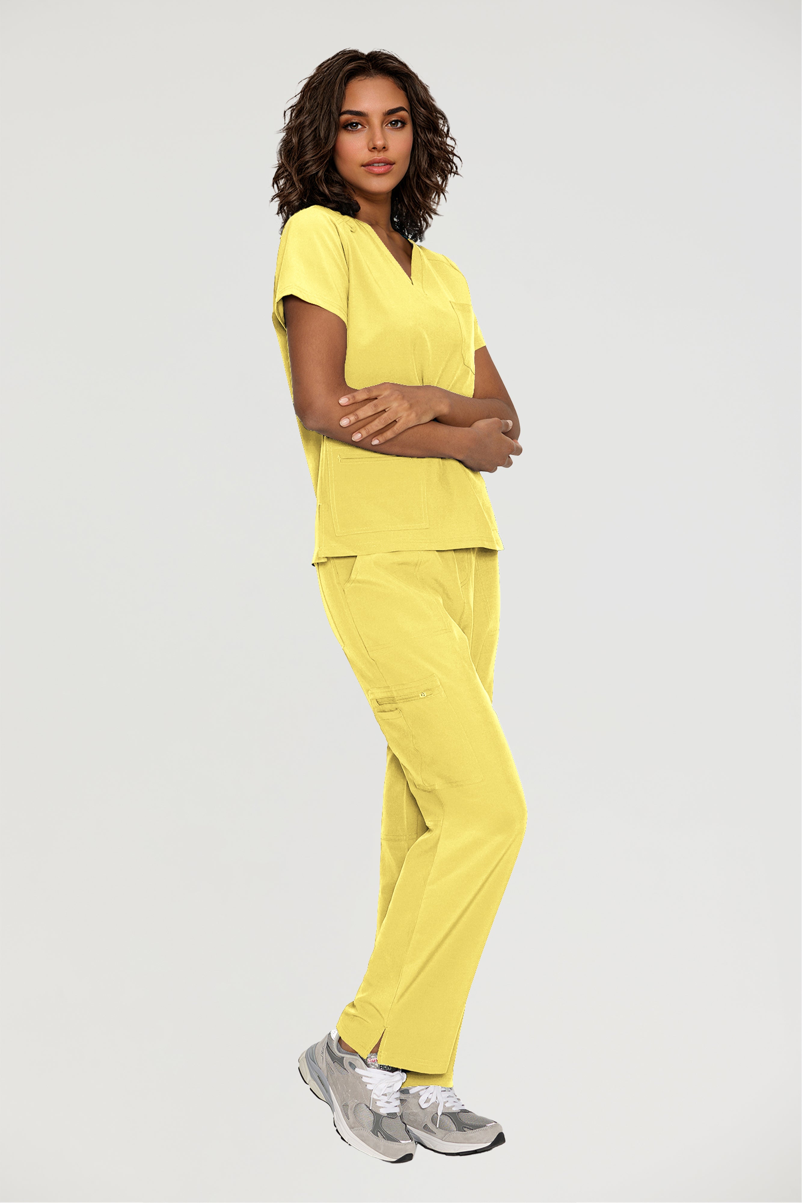 Scrubs for Women, V-Neck Scrubs Top & Cargo Pants with 12 Pockets, Yoga Waistband, 4 Way Stretch