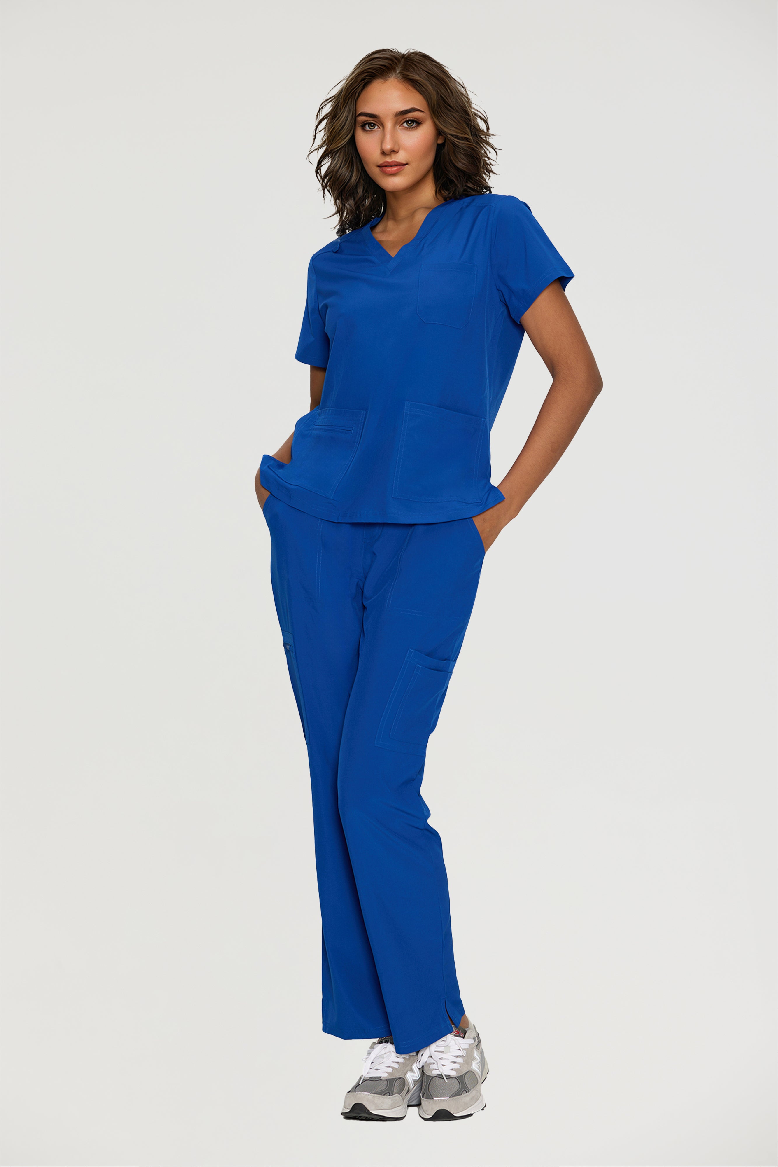 Scrubs for Women, V-Neck Scrubs Top & Cargo Pants with 12 Pockets, Yoga Waistband, 4 Way Stretch