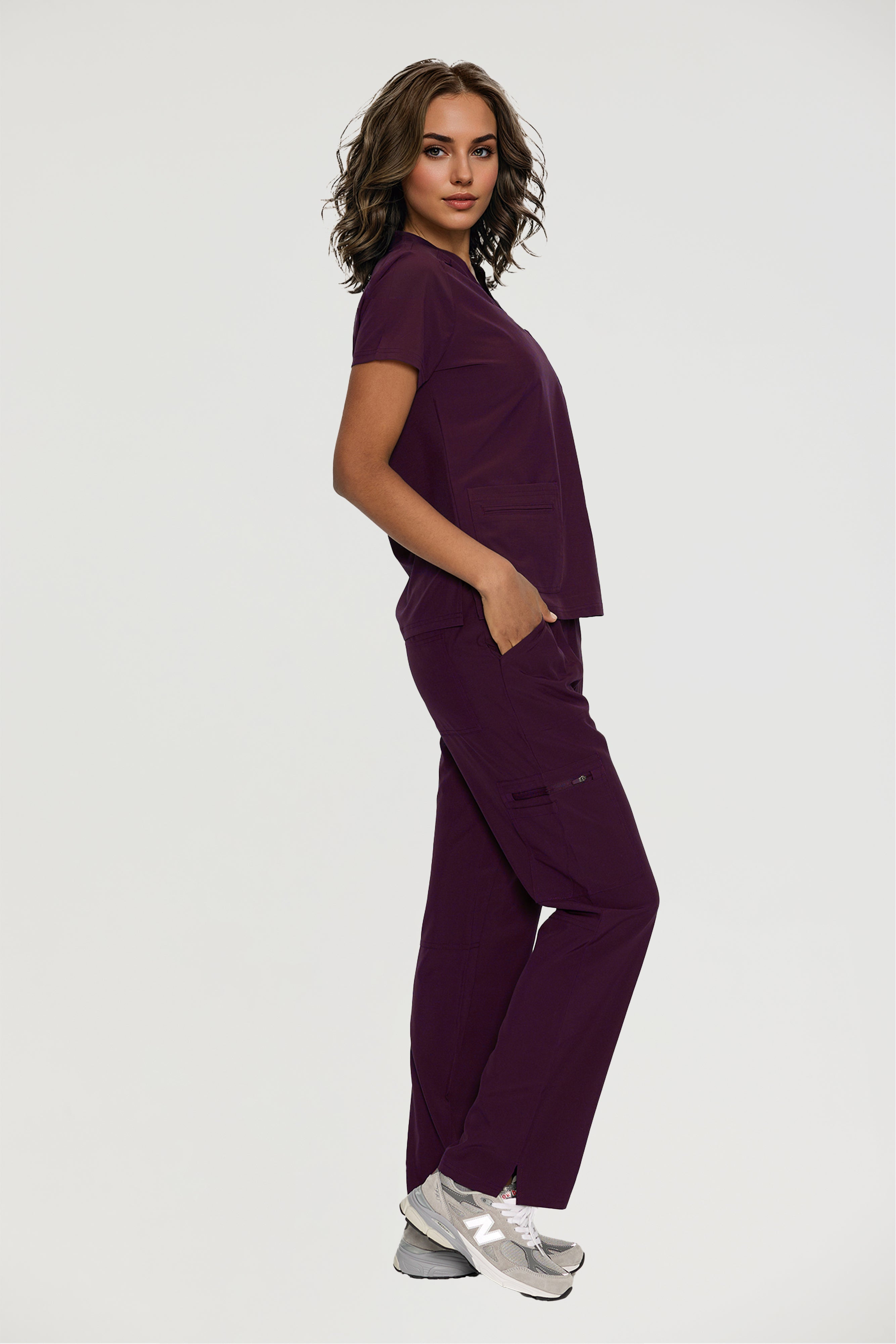 Scrubs for Women, V-Neck Scrubs Top & Cargo Pants with 12 Pockets, Yoga Waistband, 4 Way Stretch