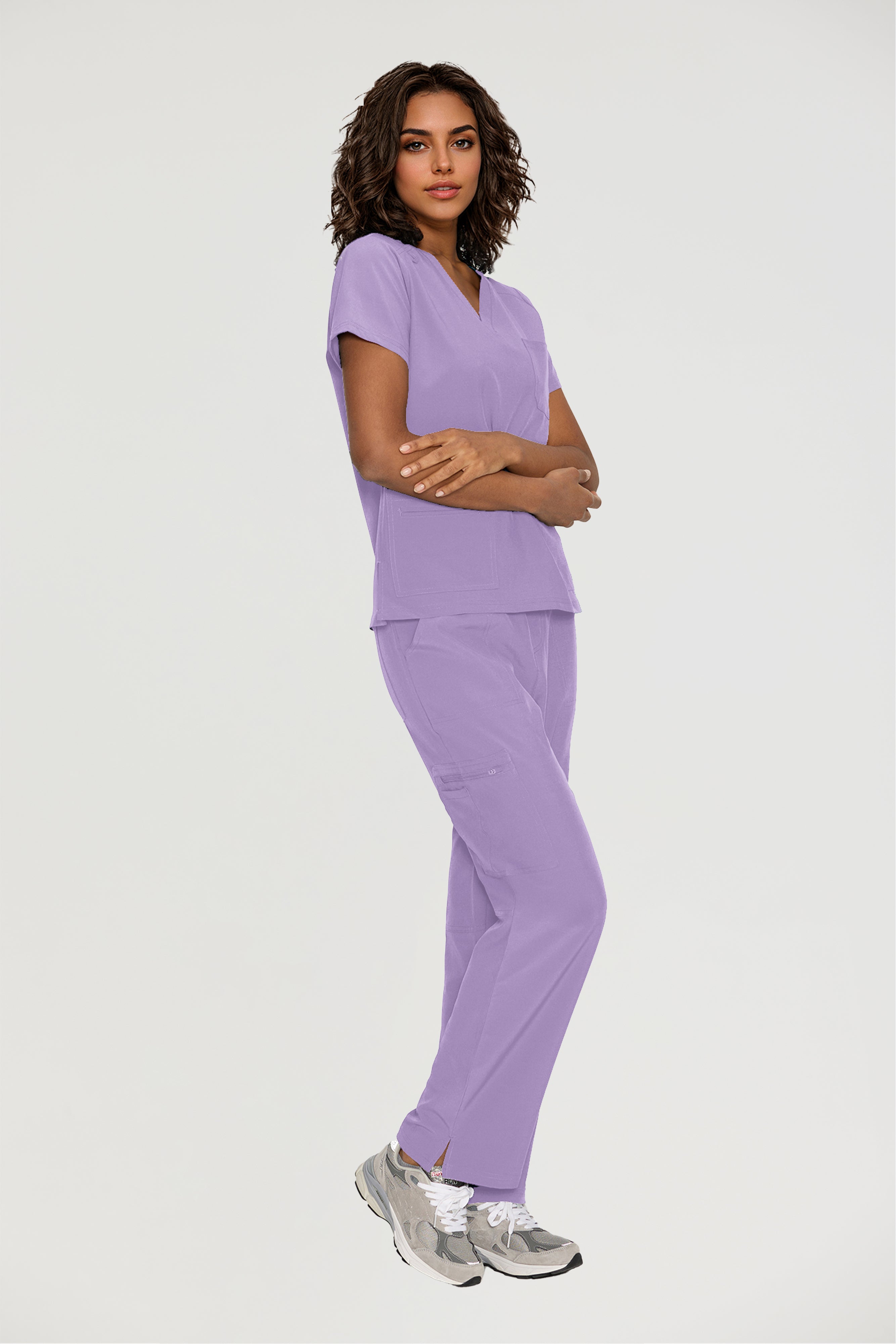 Scrubs for Women, V-Neck Scrubs Top & Cargo Pants with 12 Pockets, Yoga Waistband, 4 Way Stretch