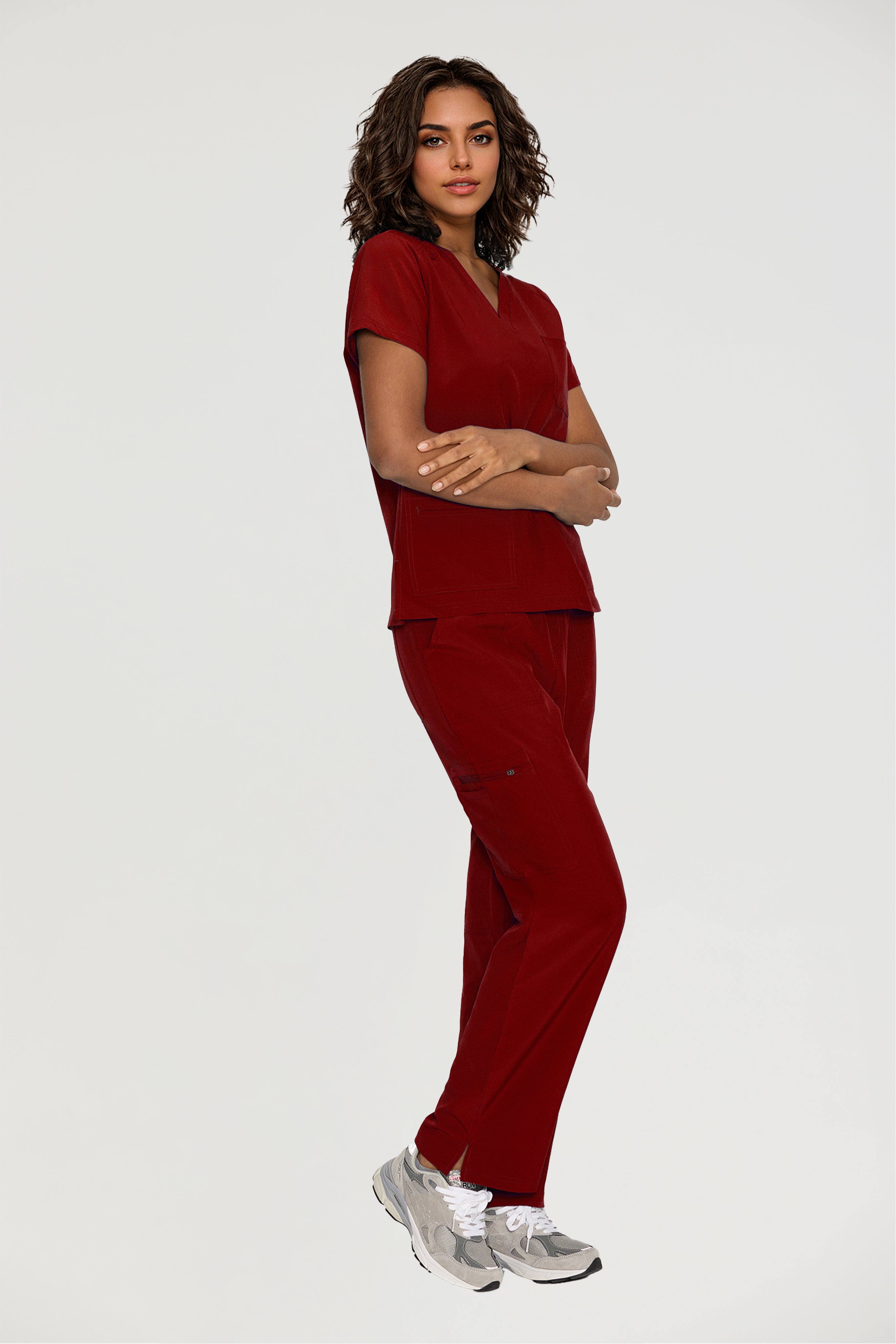 Scrubs for Women, V-Neck Scrubs Top & Cargo Pants with 12 Pockets, Yoga Waistband, 4 Way Stretch