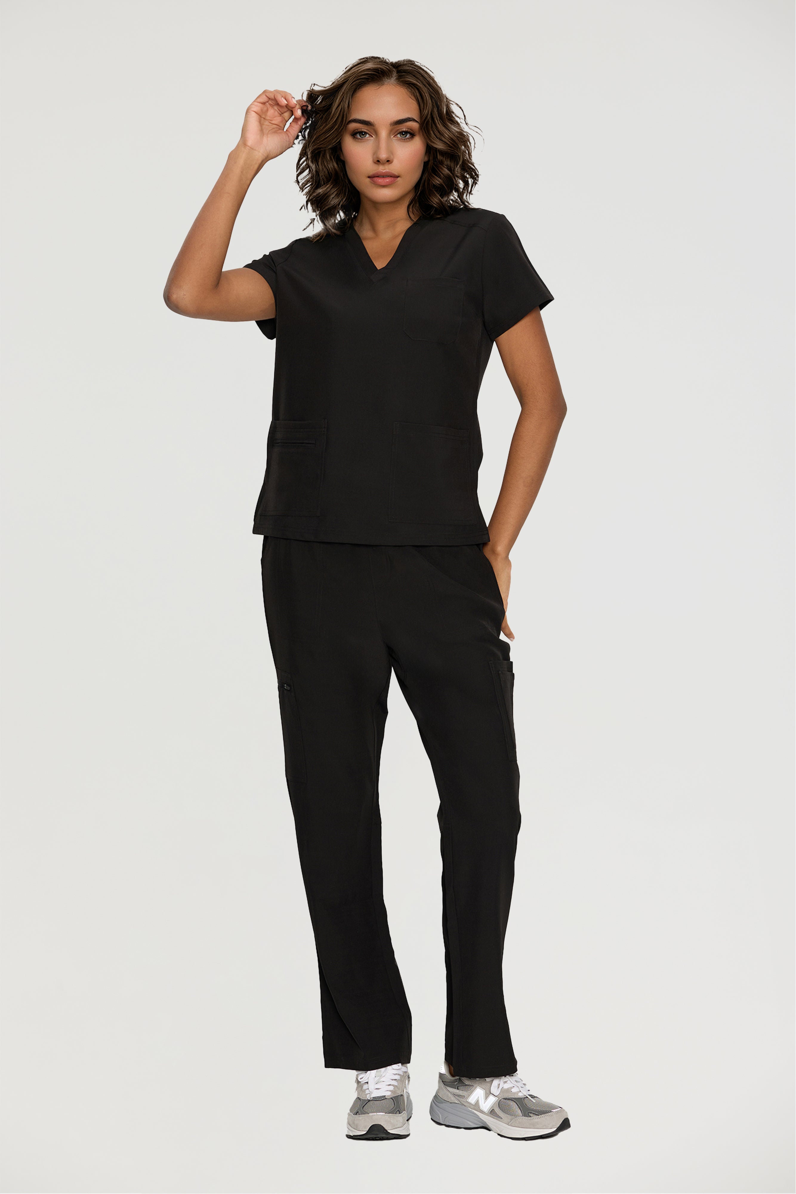 Scrubs for Women, V-Neck Scrubs Top & Cargo Pants with 12 Pockets, Yoga Waistband, 4 Way Stretch