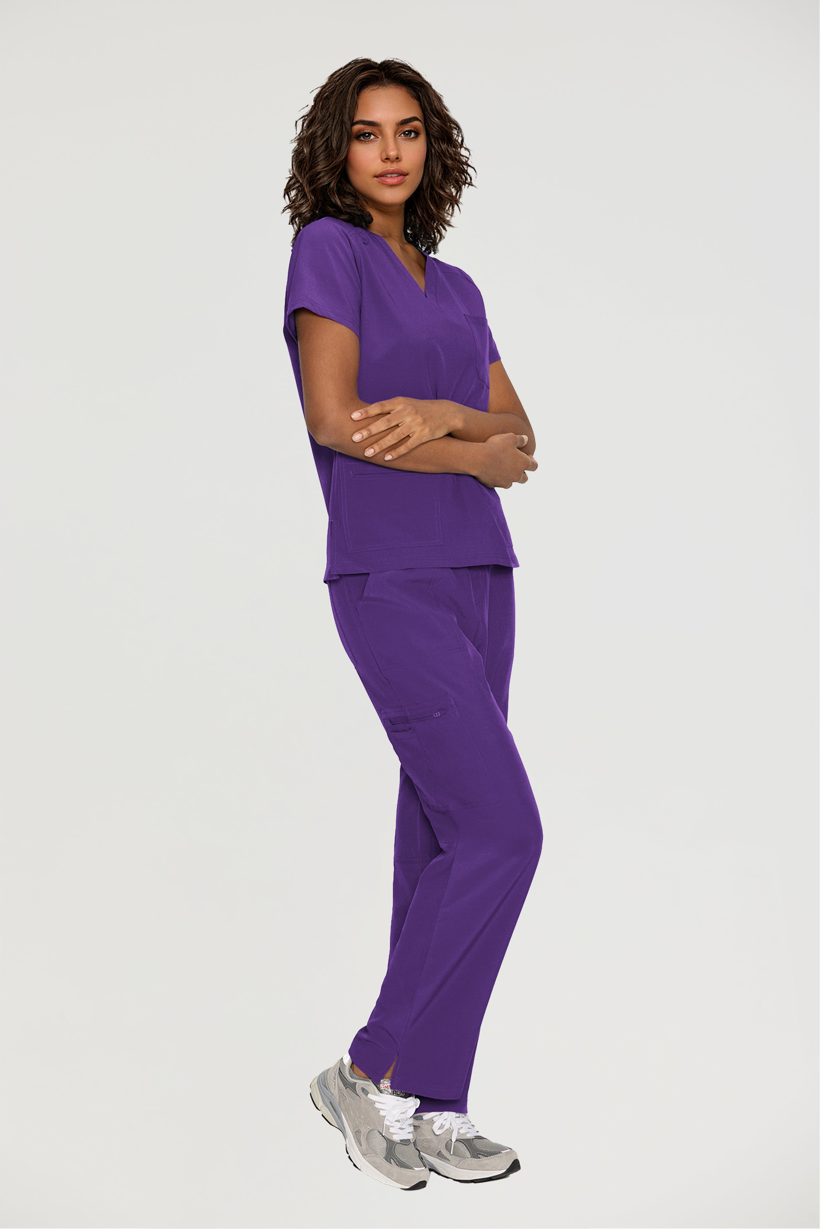 Scrubs for Women, V-Neck Scrubs Top & Cargo Pants with 12 Pockets, Yoga Waistband, 4 Way Stretch
