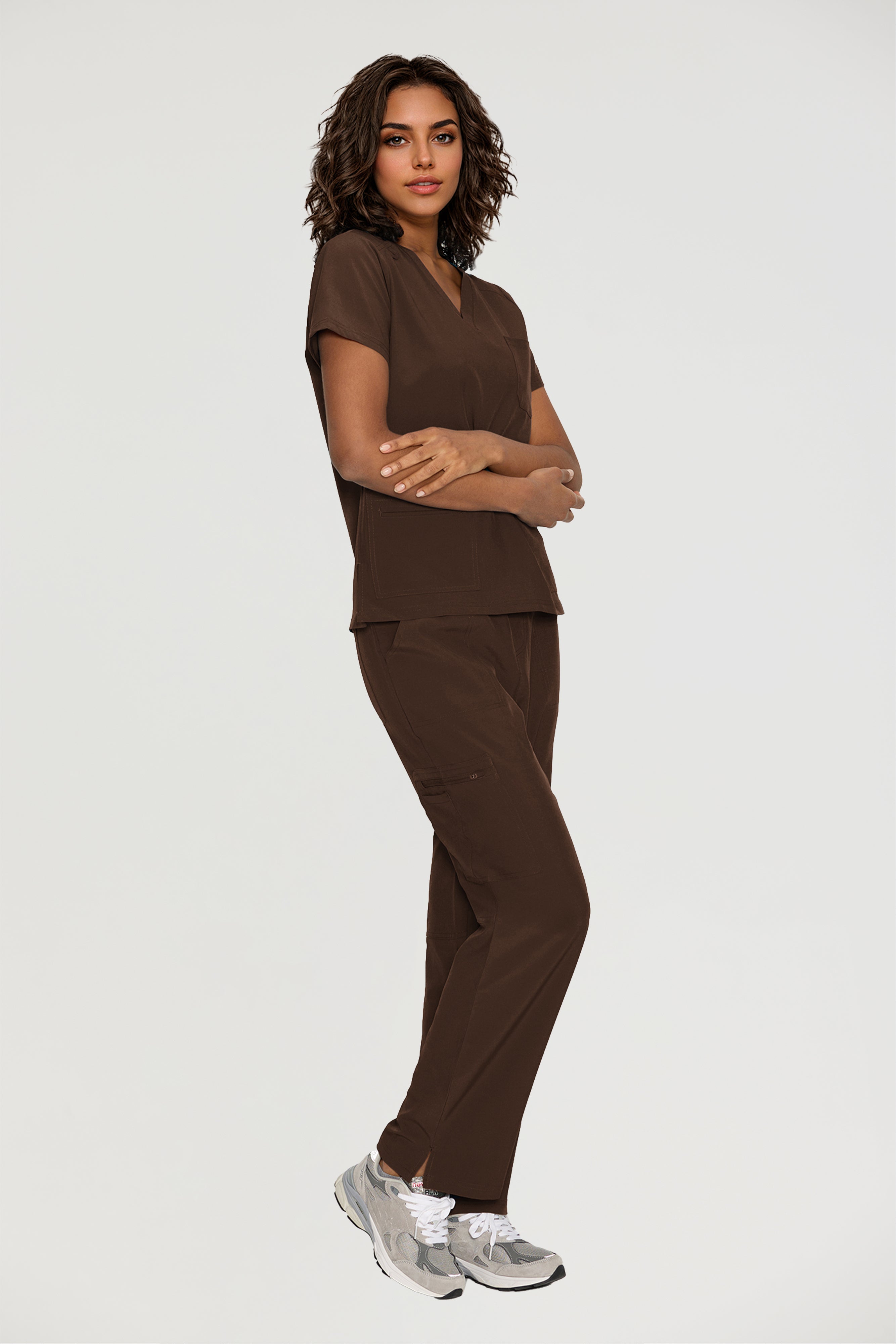 Scrubs for Women, V-Neck Scrubs Top & Cargo Pants with 12 Pockets, Yoga Waistband, 4 Way Stretch