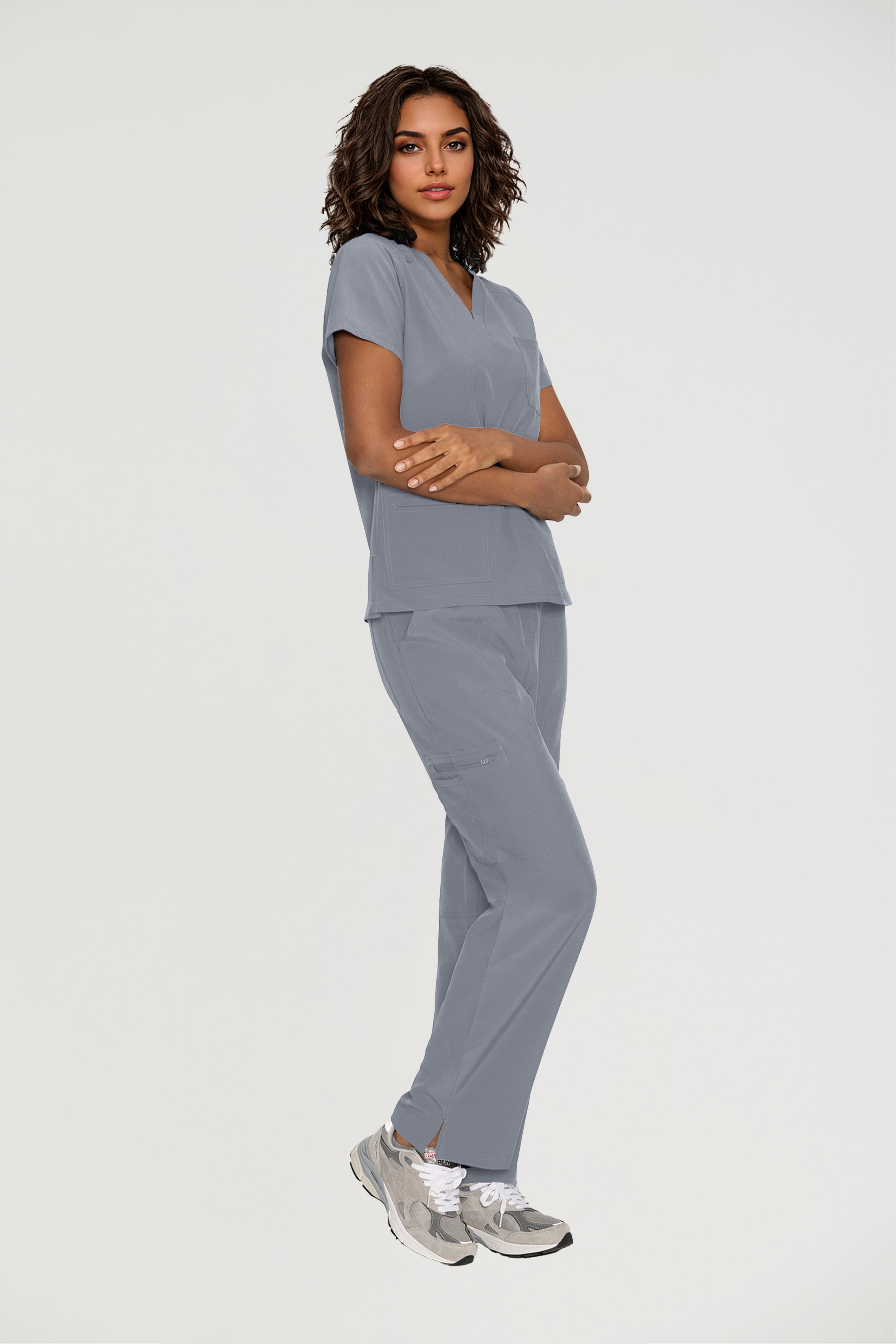 Scrubs for Women, V-Neck Scrubs Top & Cargo Pants with 12 Pockets, Yoga Waistband, 4 Way Stretch