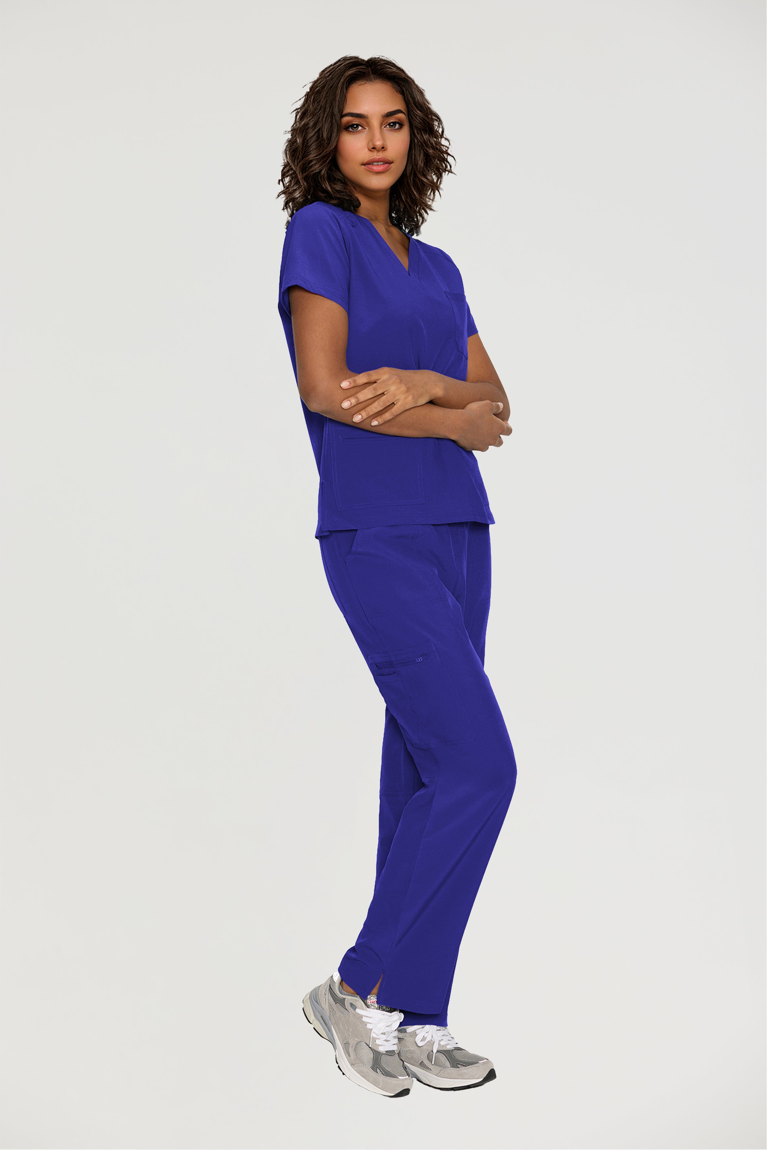 Scrubs for Women, V-Neck Scrubs Top & Cargo Pants with 12 Pockets, Yoga Waistband, 4 Way Stretch