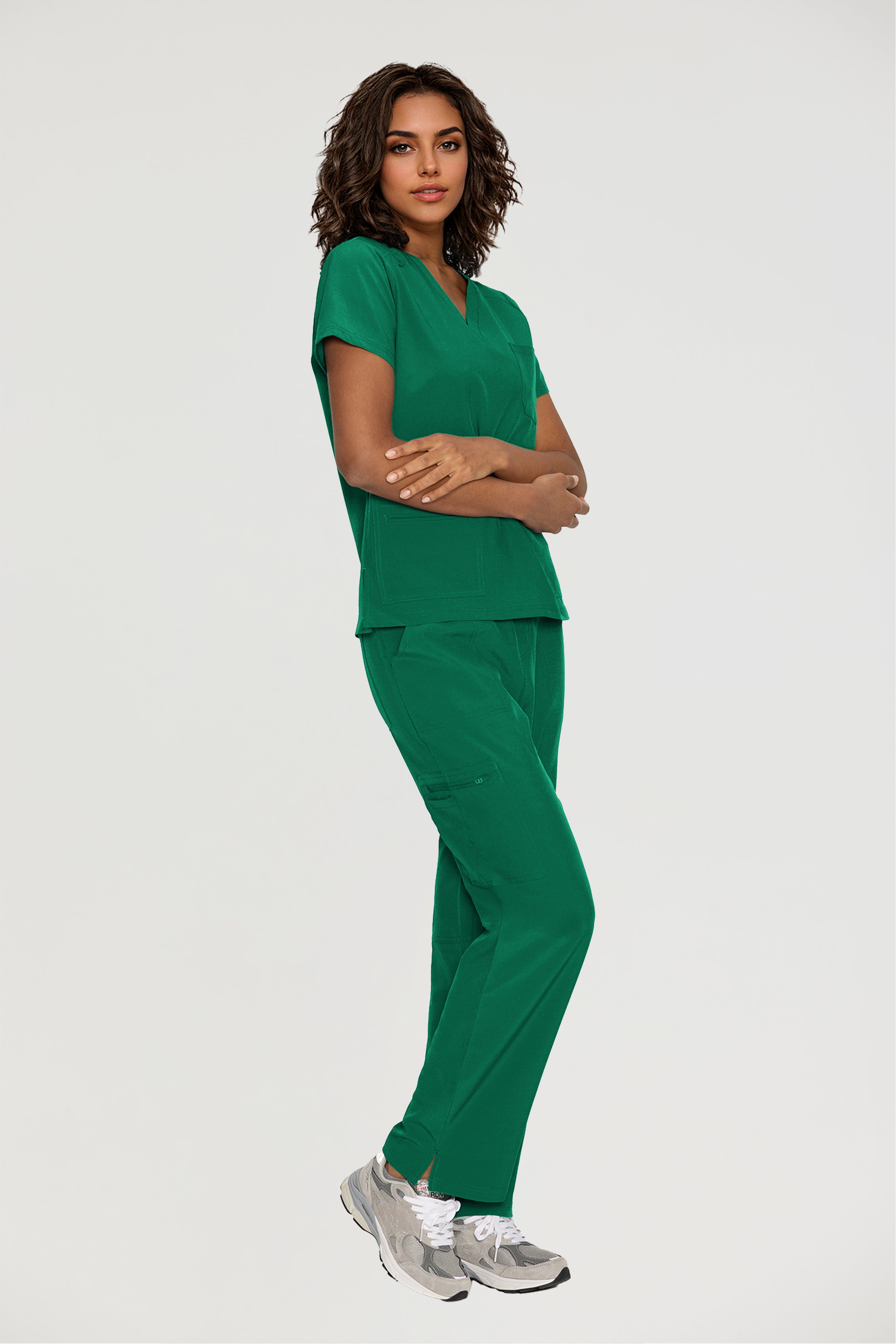 Scrubs for Women, V-Neck Scrubs Top & Cargo Pants with 12 Pockets, Yoga Waistband, 4 Way Stretch