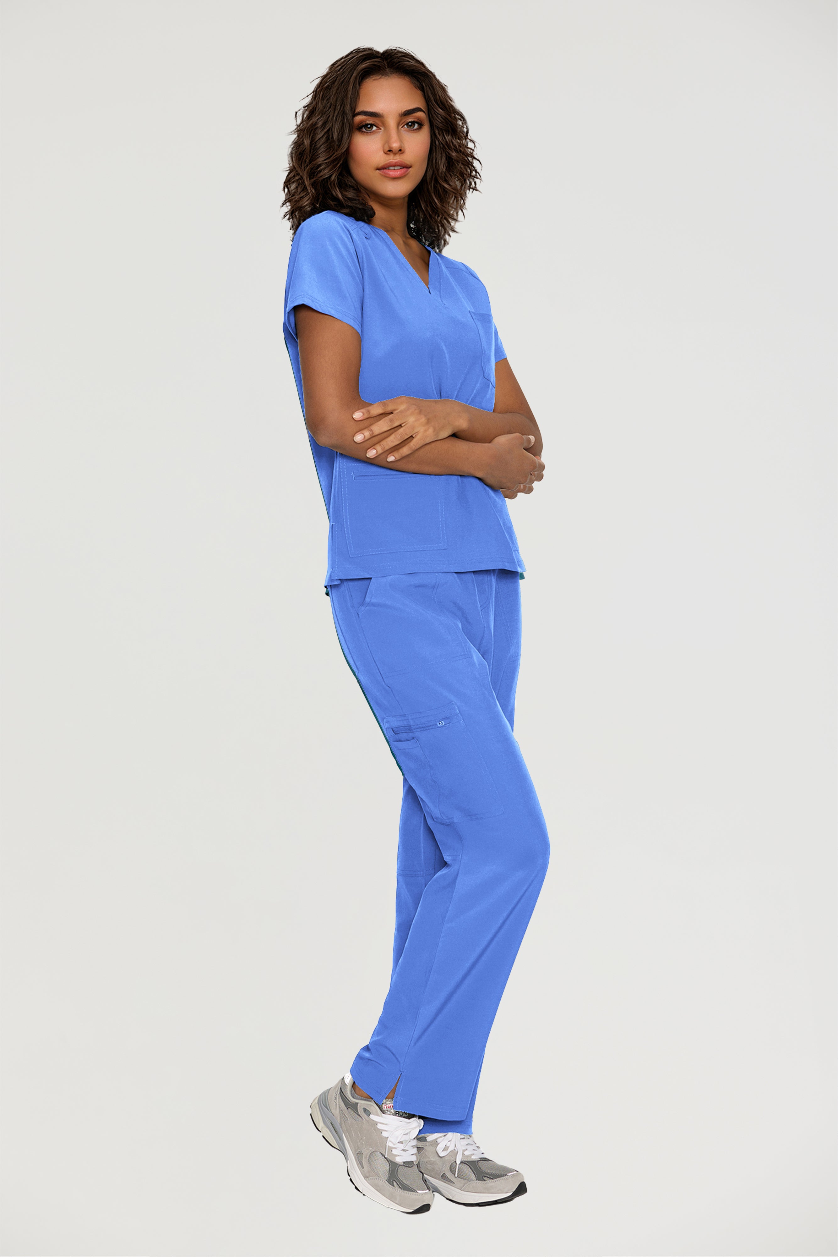Scrubs for Women, V-Neck Scrubs Top & Cargo Pants with 12 Pockets, Yoga Waistband, 4 Way Stretch