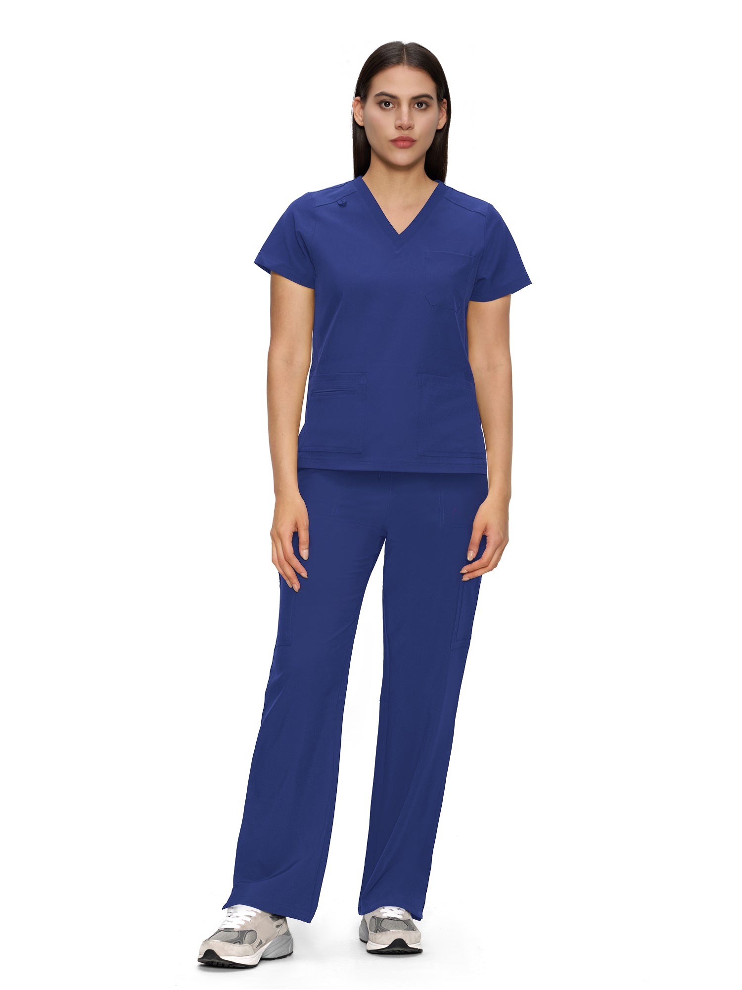 Scrubs for Women, V-Neck Scrubs Top & Cargo Pants with 12 Pockets, Yoga Waistband, 4 Way Stretch