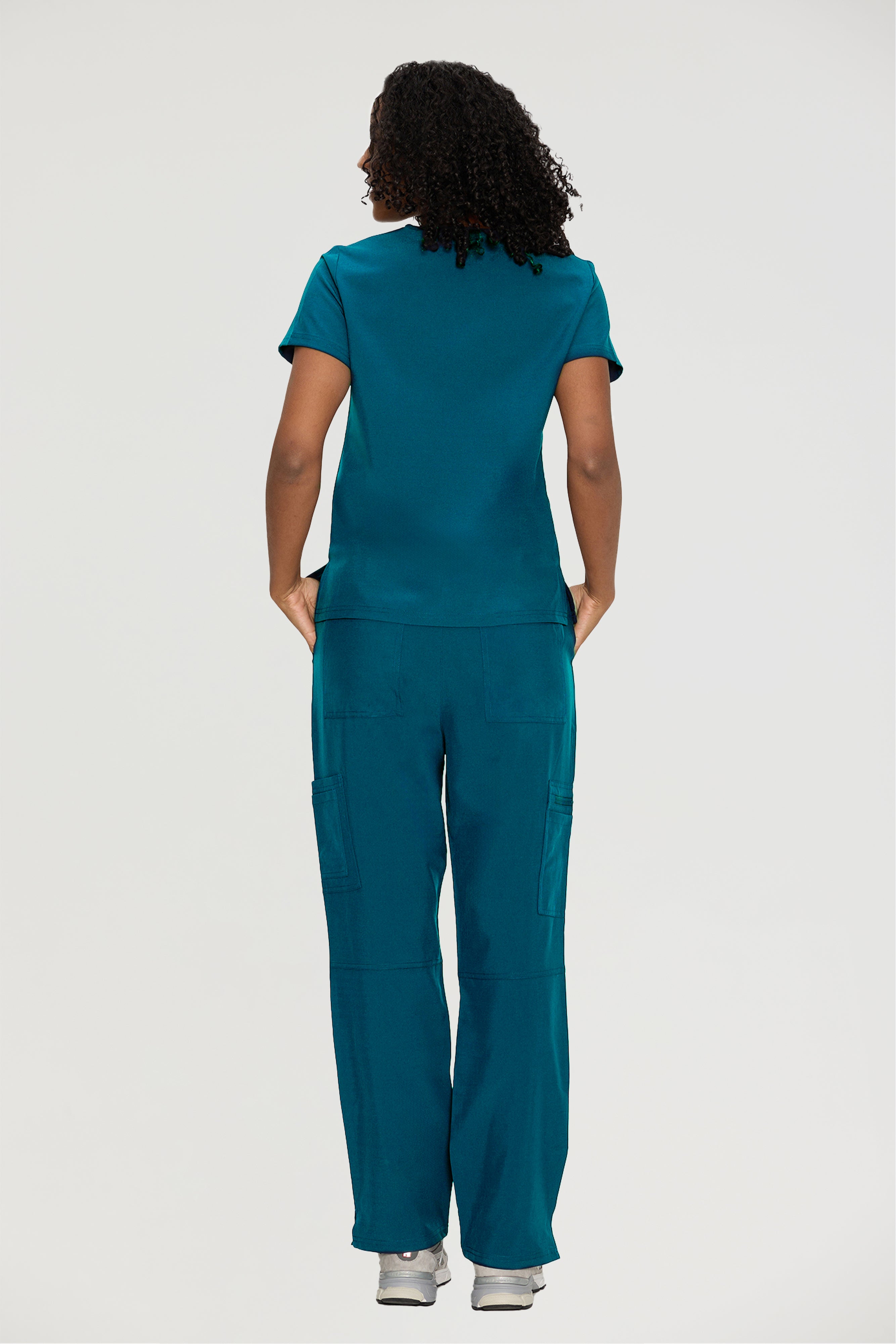 Scrubs for Women, V-Neck Scrubs Top & Cargo Pants with 12 Pockets, Yoga Waistband, 4 Way Stretch
