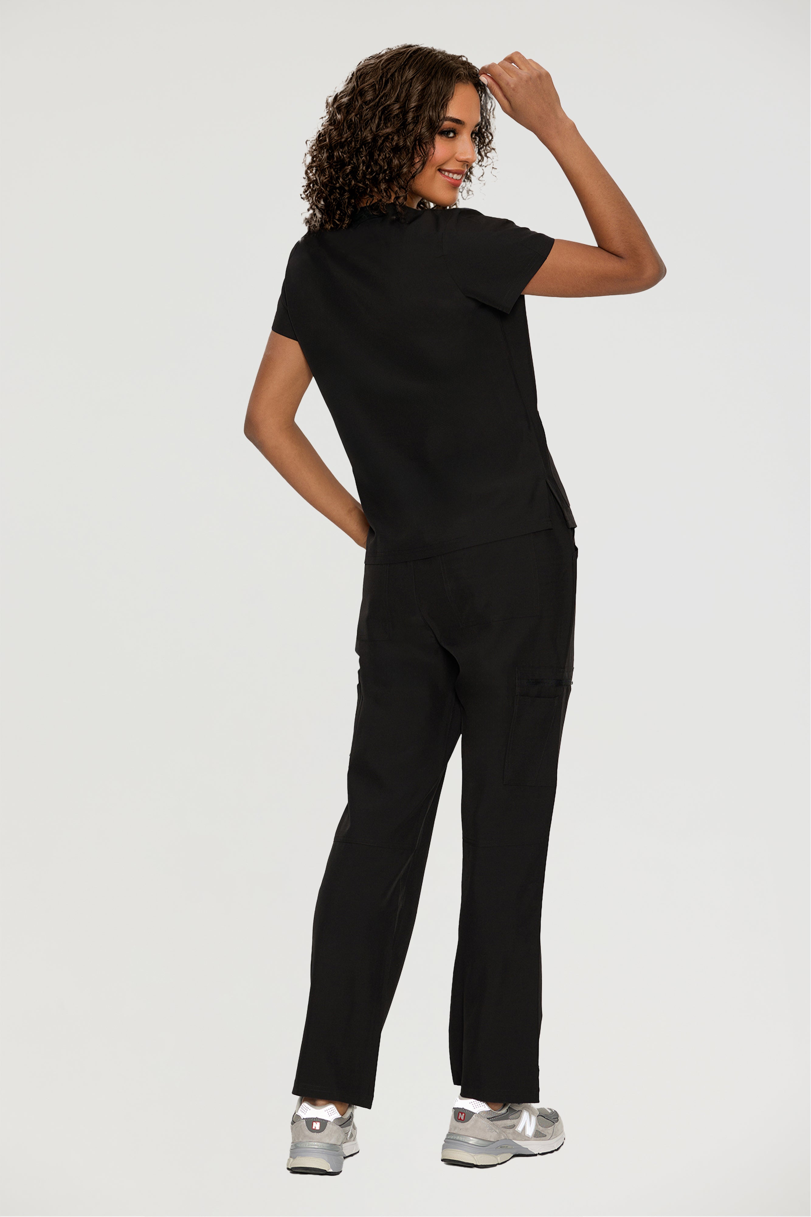 Scrubs for Women, V-Neck Scrubs Top & Cargo Pants with 12 Pockets, Yoga Waistband, 4 Way Stretch