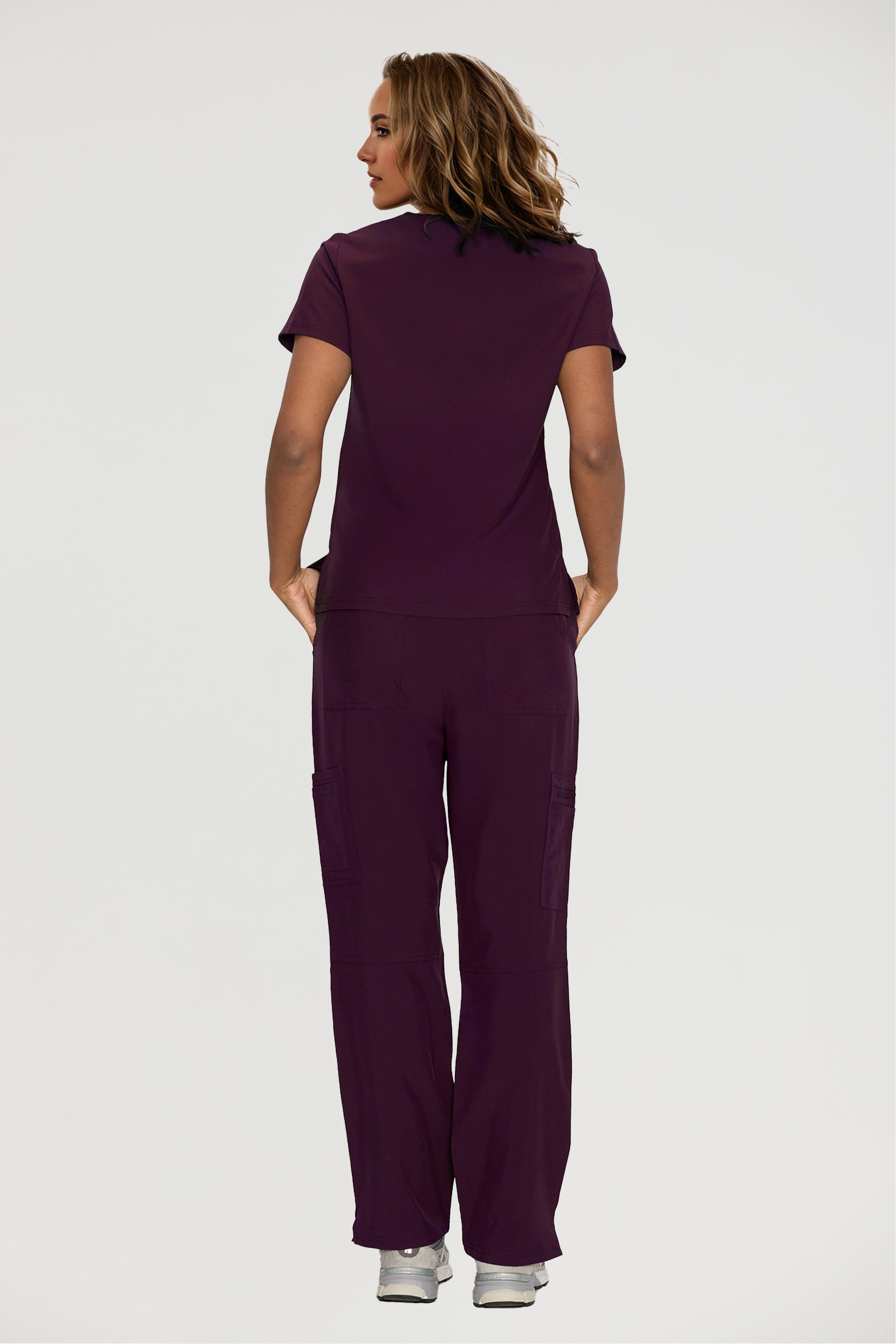 Scrubs for Women, V-Neck Scrubs Top & Cargo Pants with 12 Pockets, Yoga Waistband, 4 Way Stretch