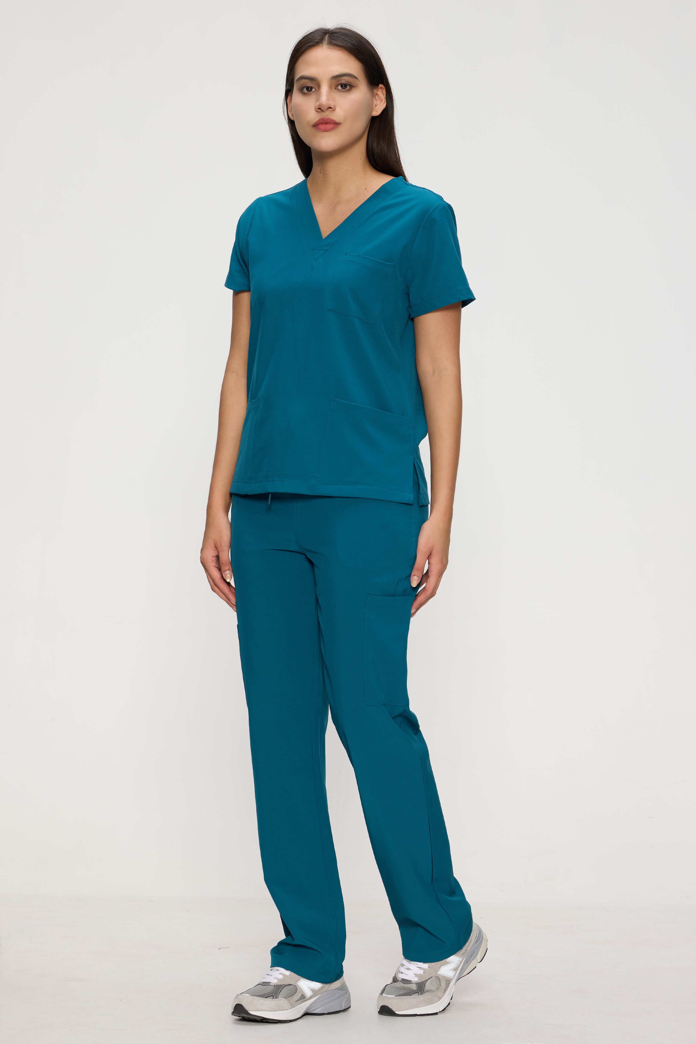 Scrubs for Women Set, Medical Women Scrubs, V-Neck Top and Straight Leg Pants with 11 Pockets (Relaxed Fit)