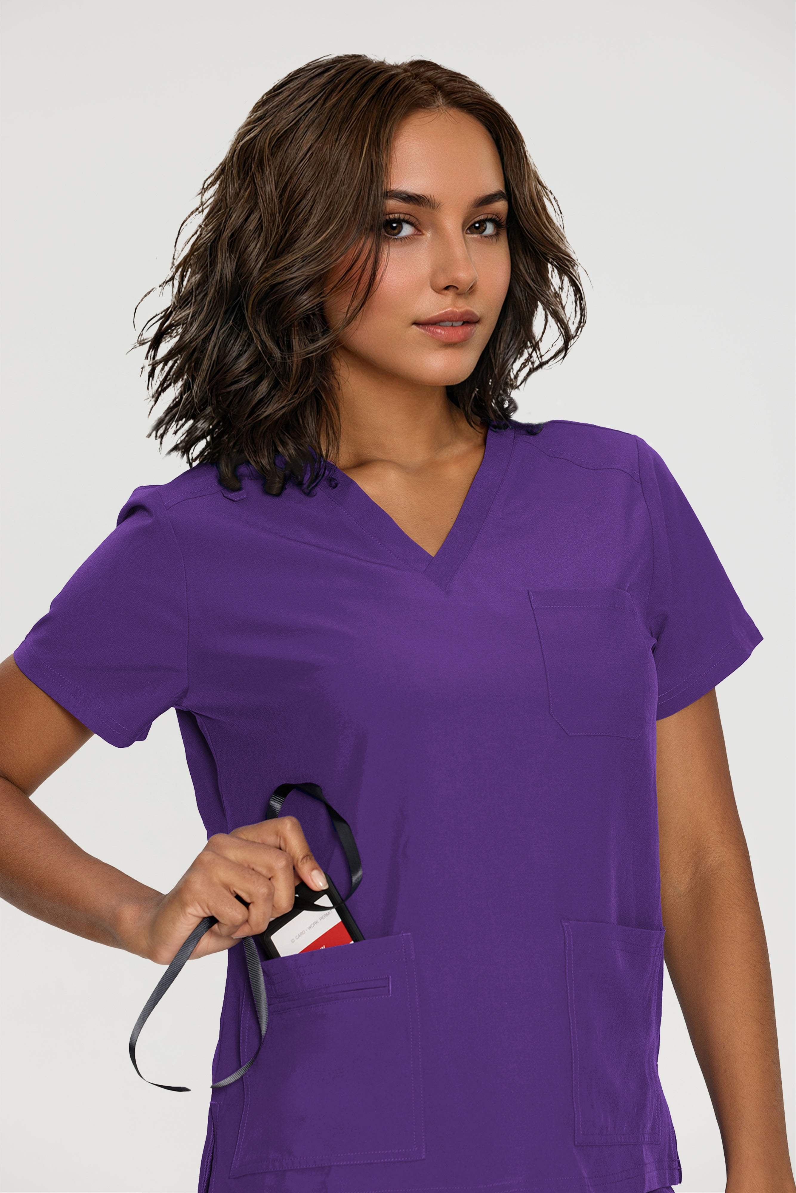 Scrubs for Women, V-Neck Scrubs Top & Cargo Pants with 12 Pockets, Yoga Waistband, 4 Way Stretch