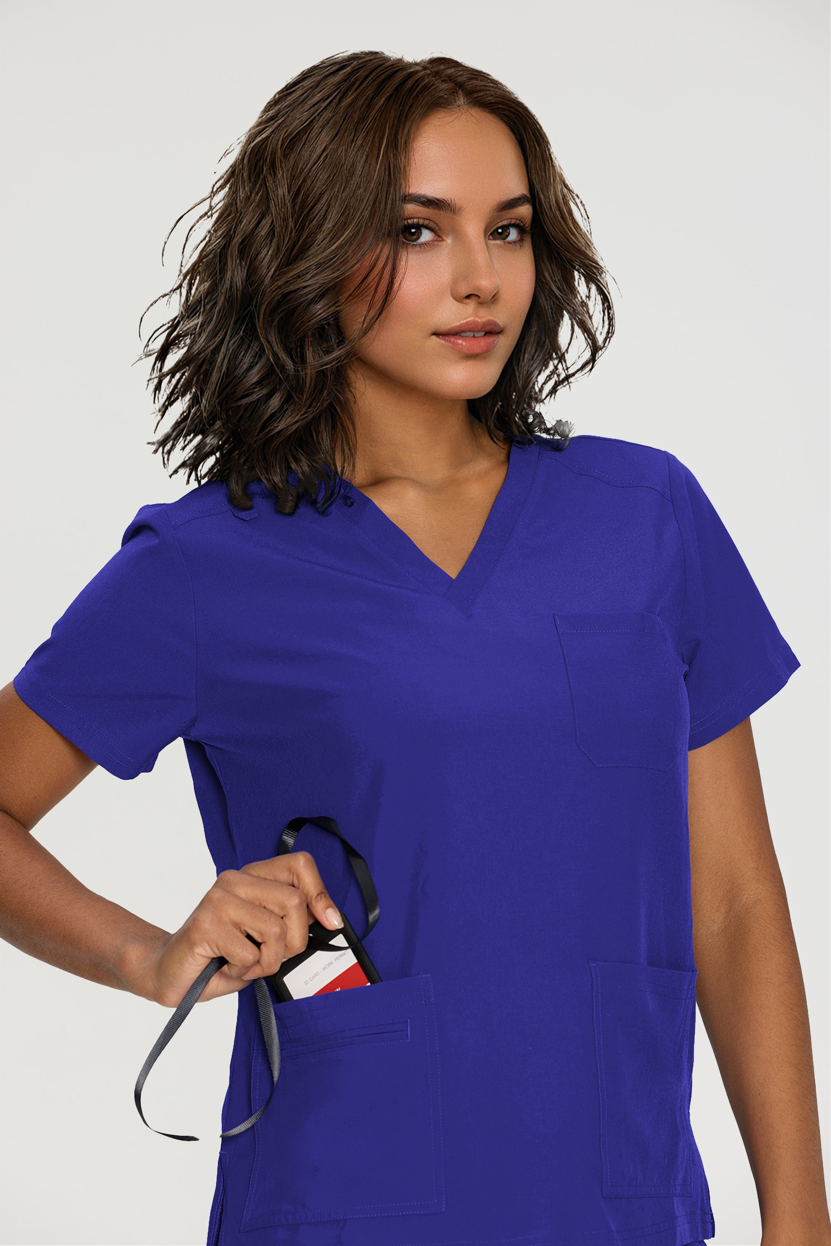 Scrubs for Women, V-Neck Scrubs Top & Cargo Pants with 12 Pockets, Yoga Waistband, 4 Way Stretch