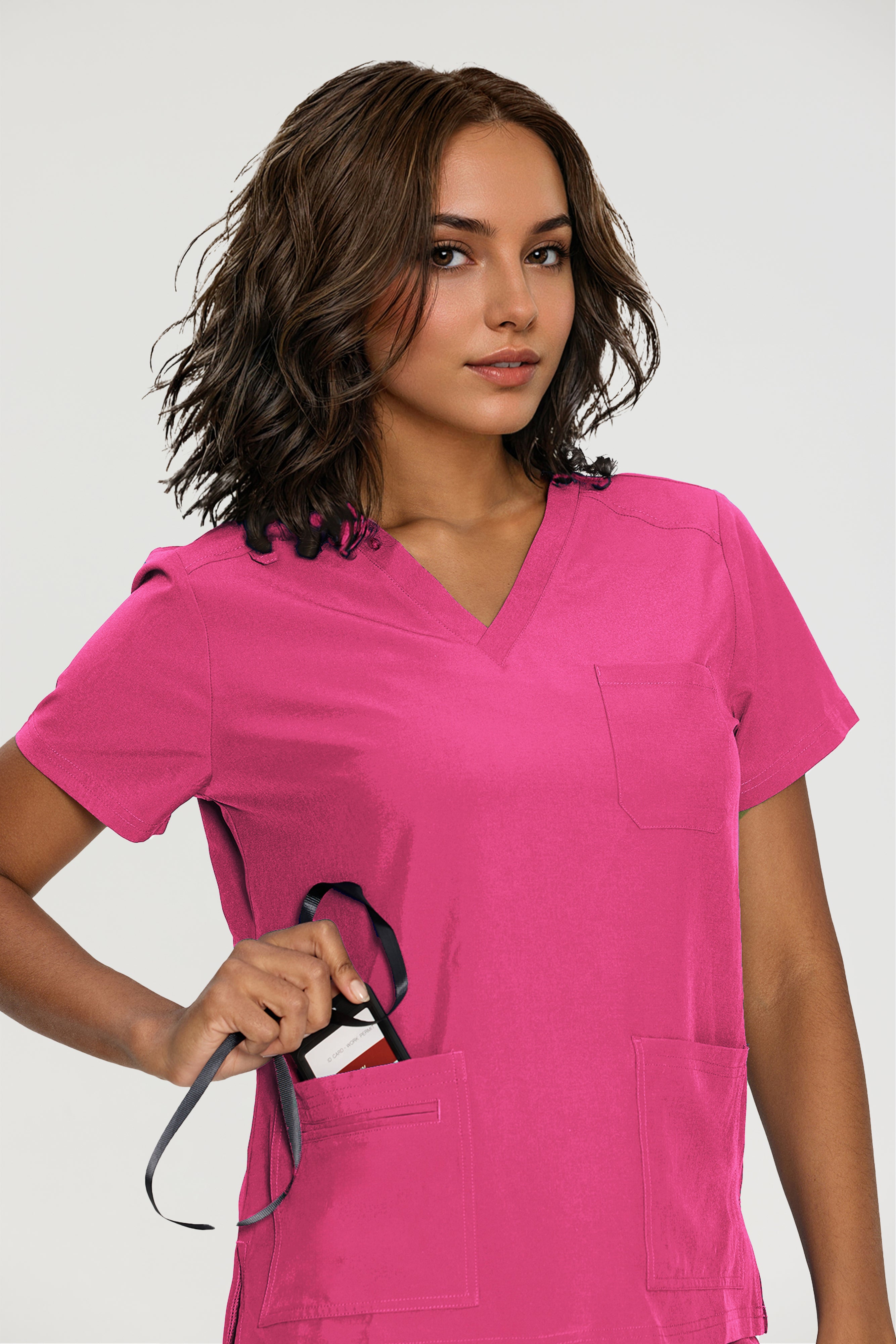 Scrubs for Women, V-Neck Scrubs Top & Cargo Pants with 12 Pockets, Yoga Waistband, 4 Way Stretch