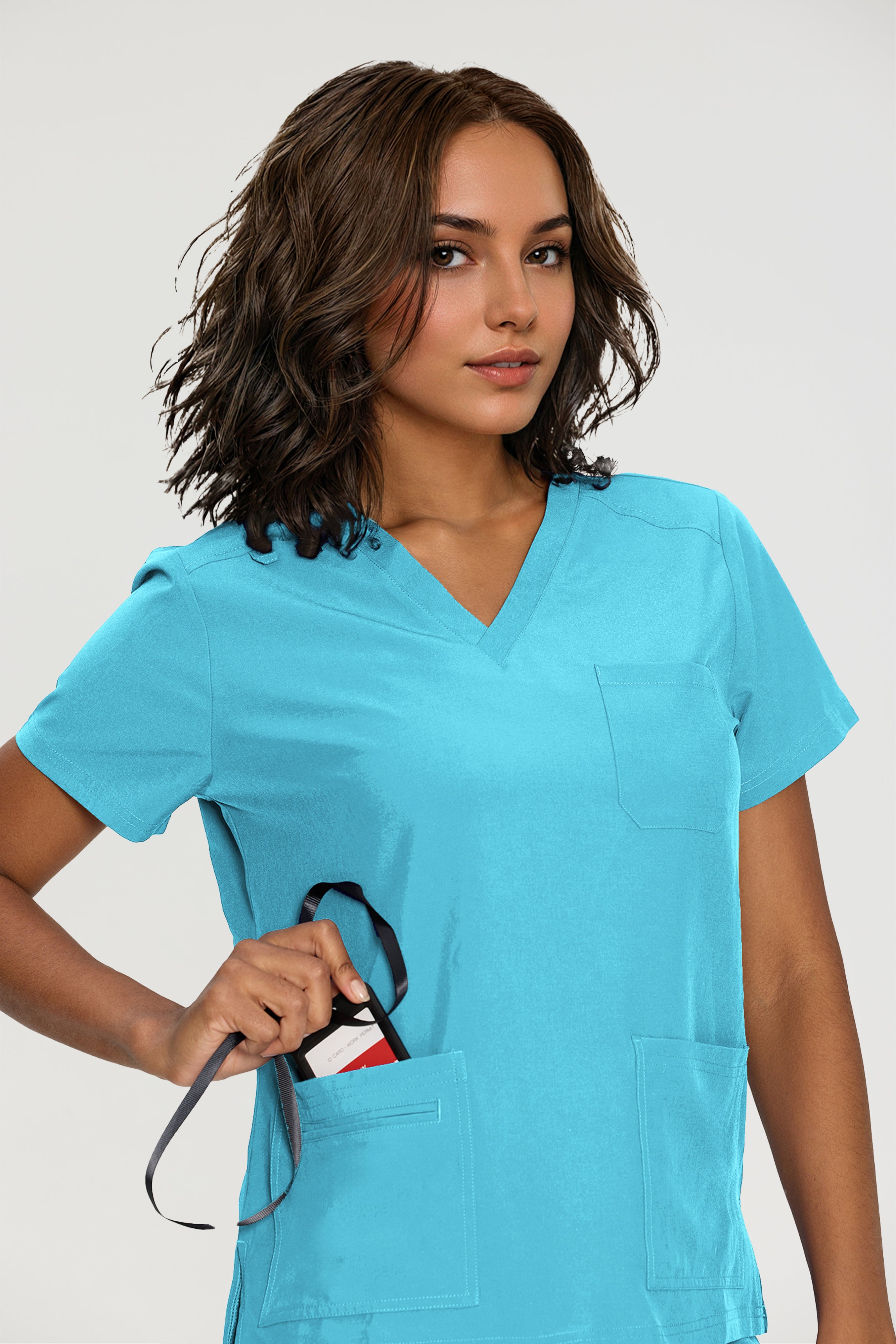Scrubs for Women, V-Neck Scrubs Top & Cargo Pants with 12 Pockets, Yoga Waistband, 4 Way Stretch
