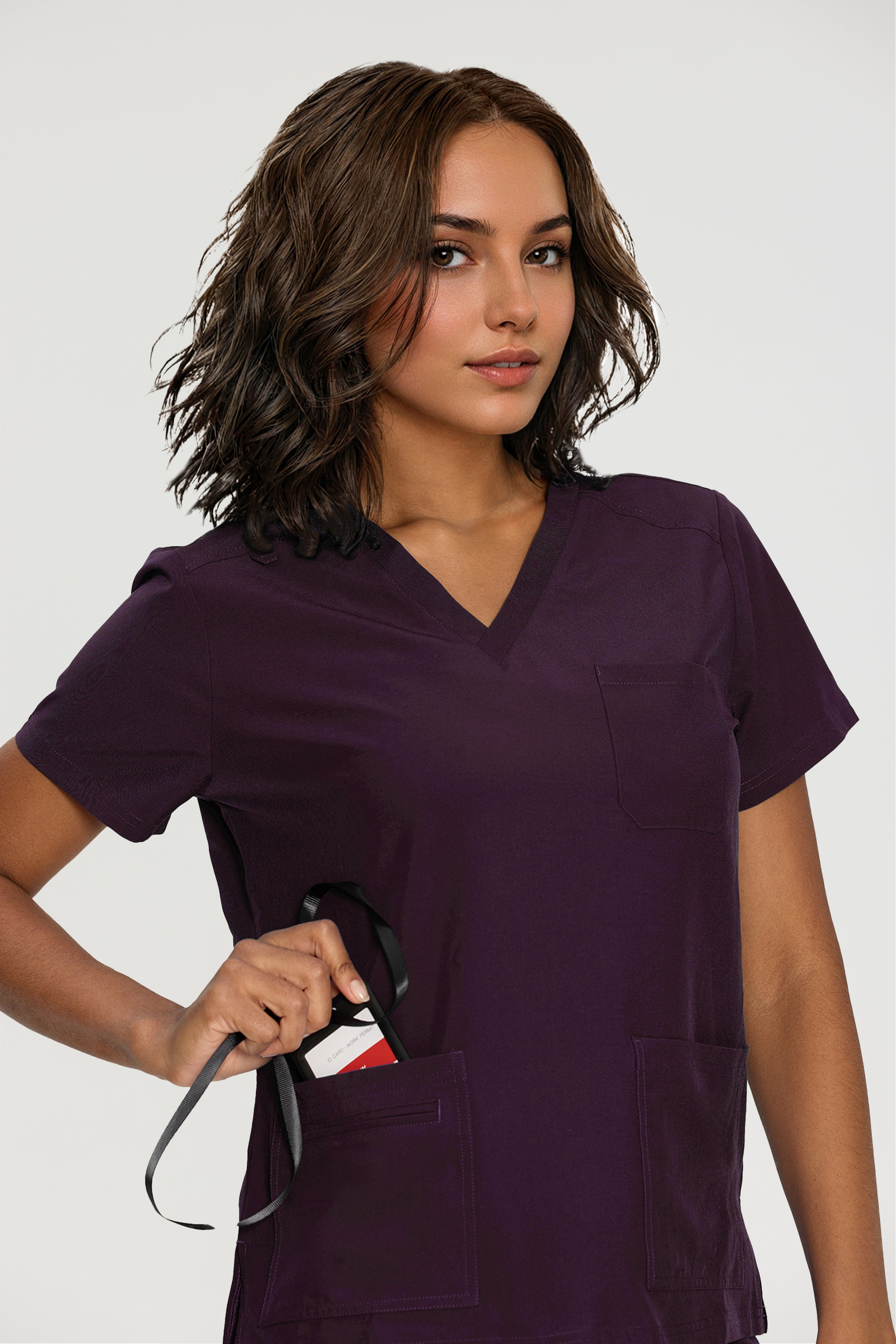 Scrubs for Women, V-Neck Scrubs Top & Cargo Pants with 12 Pockets, Yoga Waistband, 4 Way Stretch