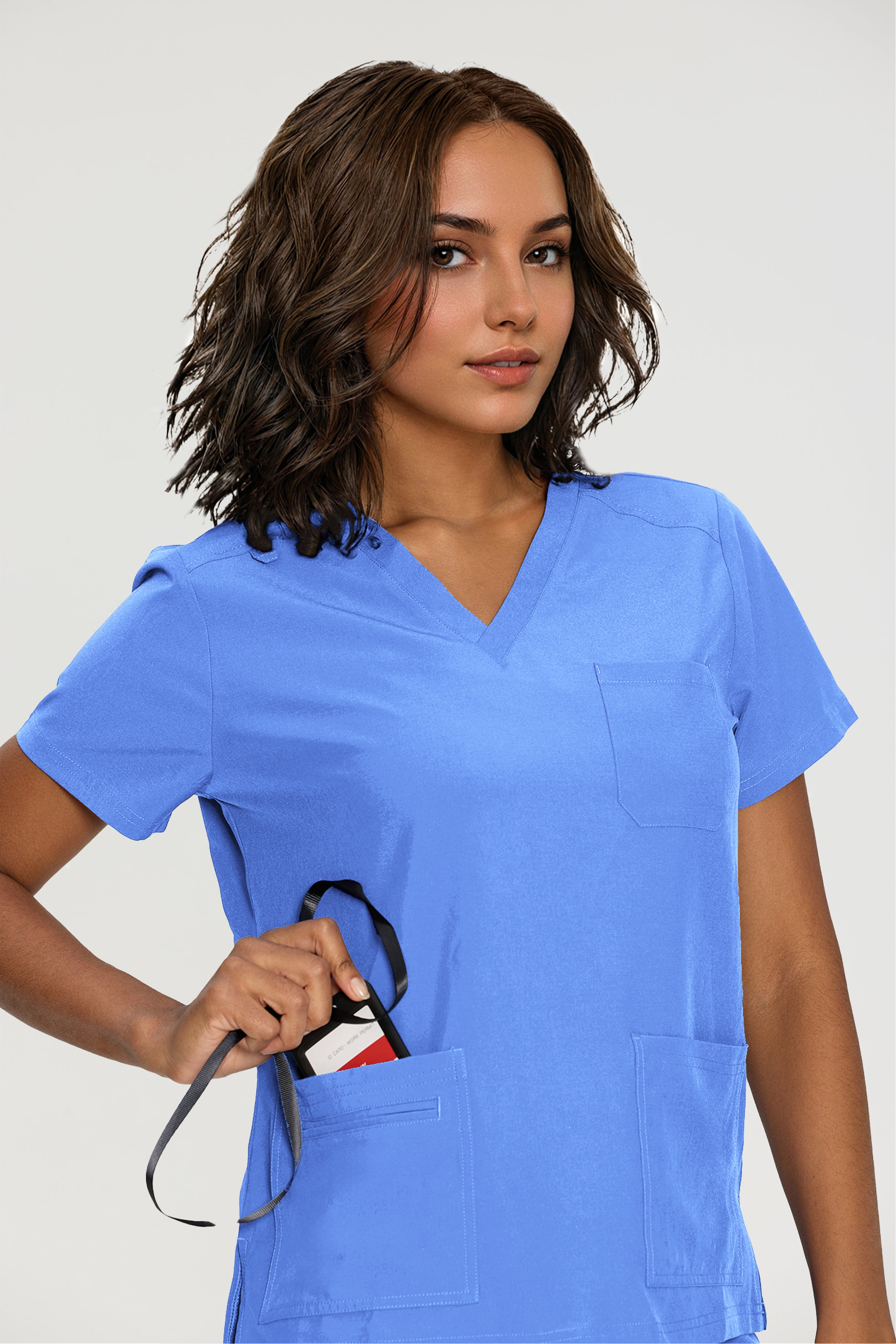 Scrubs for Women, V-Neck Scrubs Top & Cargo Pants with 12 Pockets, Yoga Waistband, 4 Way Stretch