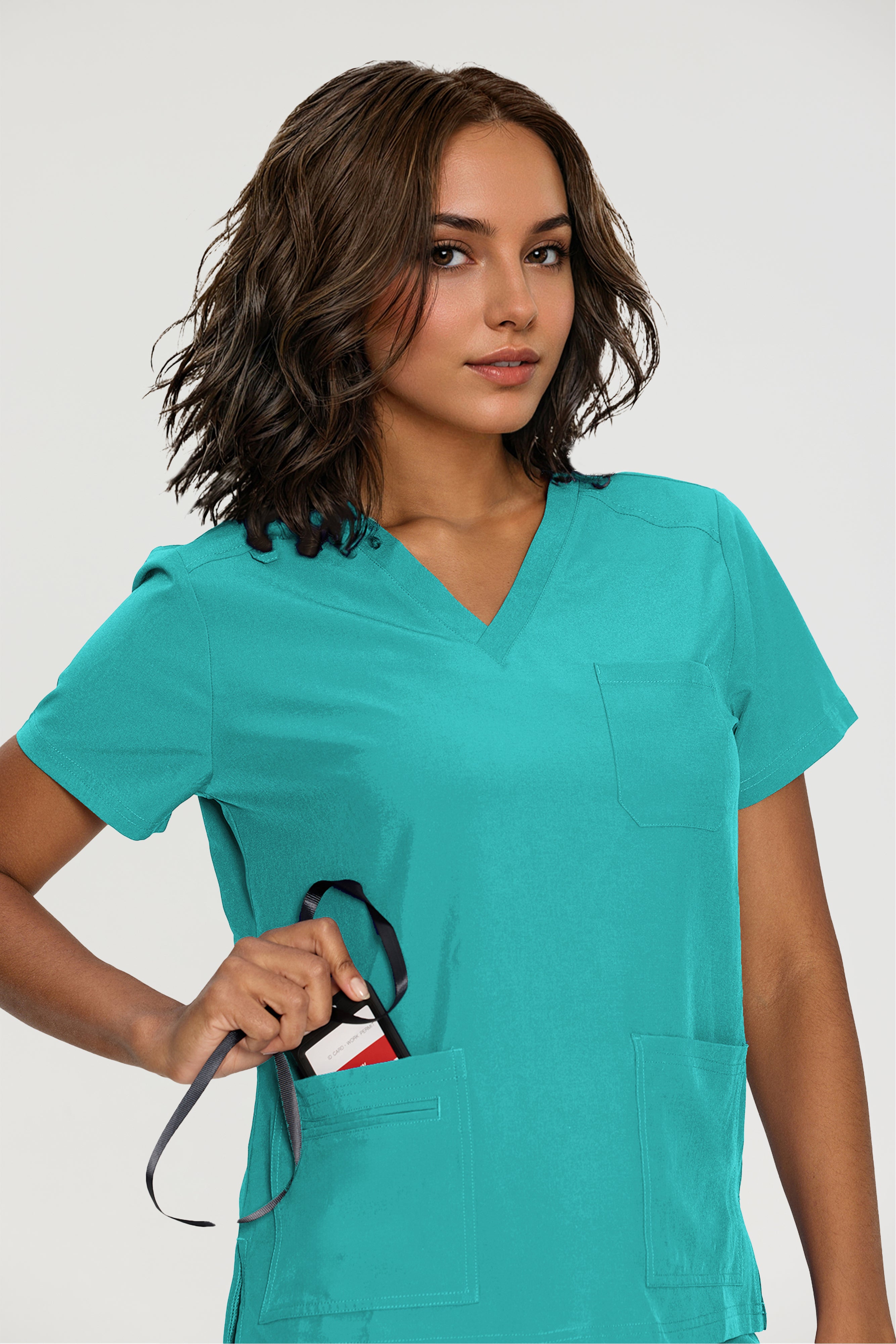 Scrubs for Women, V-Neck Scrubs Top & Cargo Pants with 12 Pockets, Yoga Waistband, 4 Way Stretch