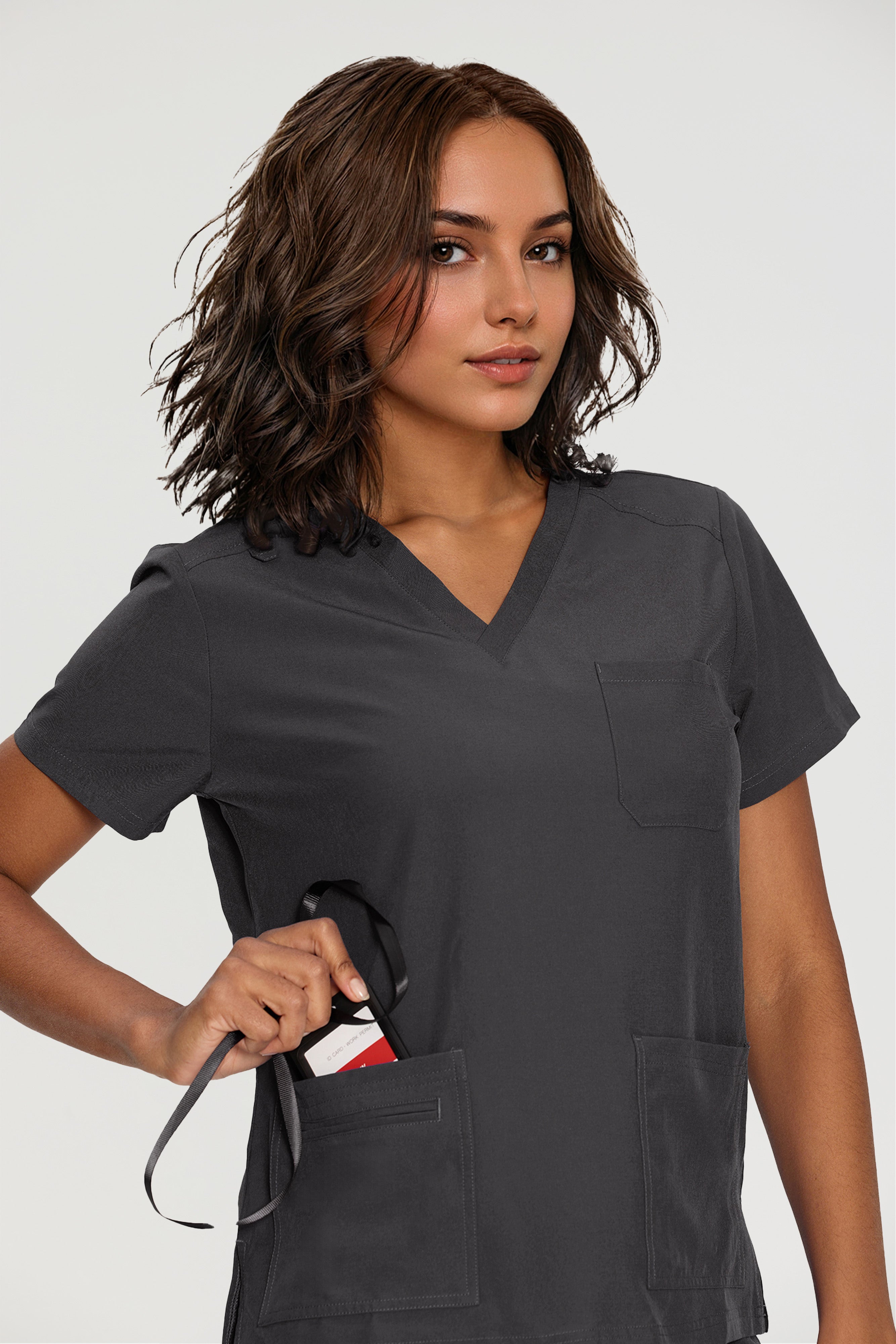 Scrubs for Women, V-Neck Scrubs Top & Cargo Pants with 12 Pockets, Yoga Waistband, 4 Way Stretch
