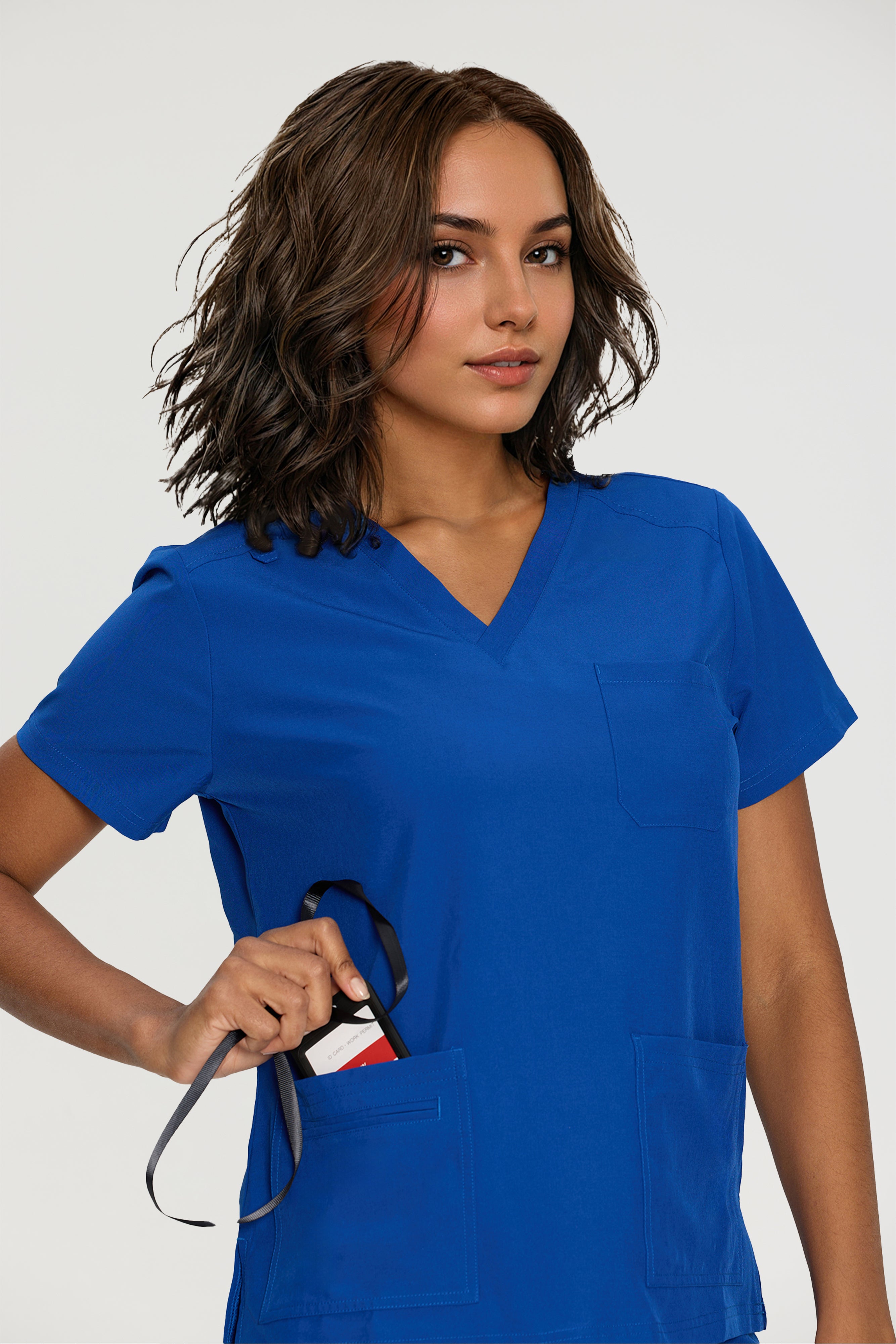 Scrubs for Women, V-Neck Scrubs Top & Cargo Pants with 12 Pockets, Yoga Waistband, 4 Way Stretch