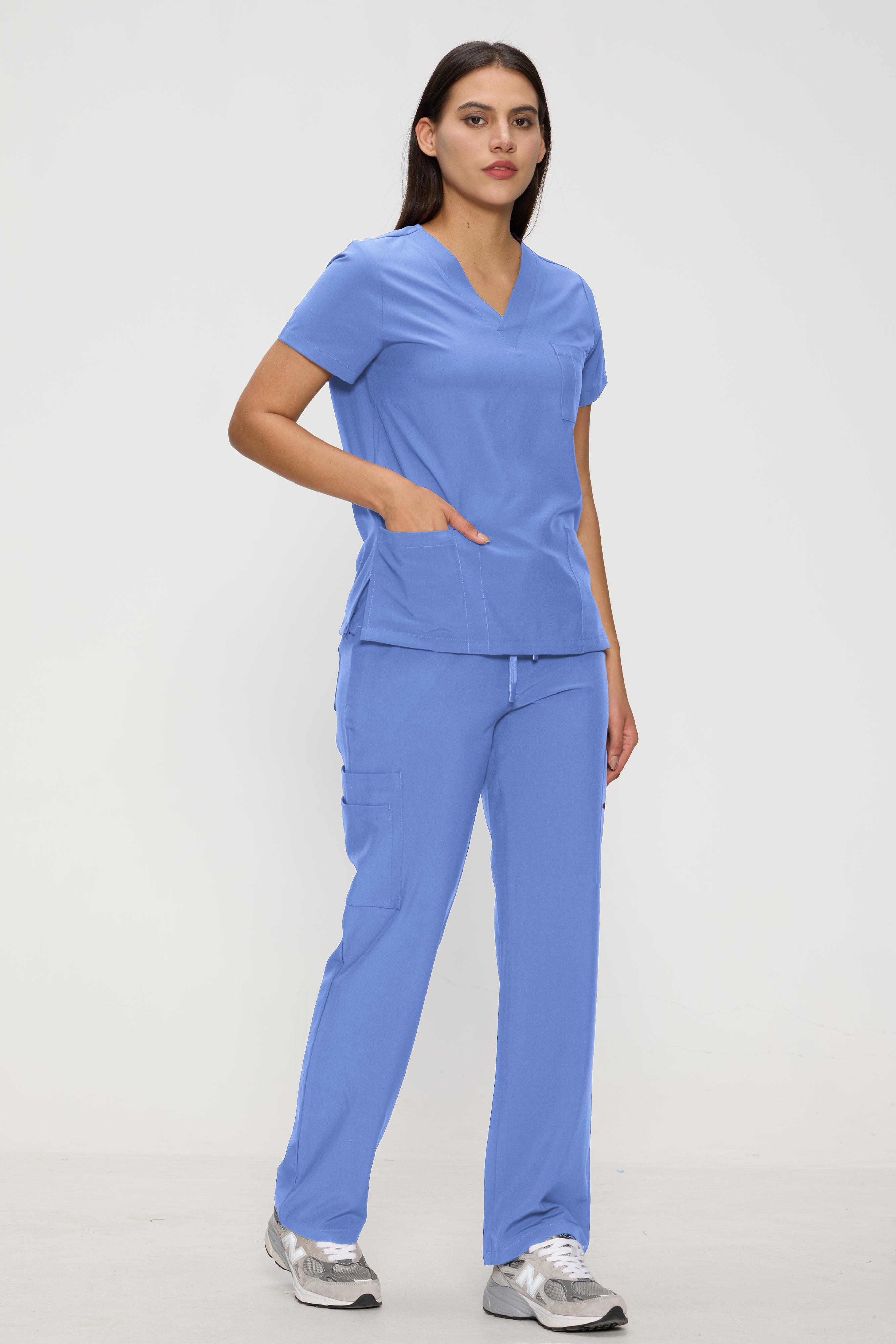 Scrubs for Women Set, Medical Women Scrubs, V-Neck Top and Straight Leg Pants with 11 Pockets (Relaxed Fit)