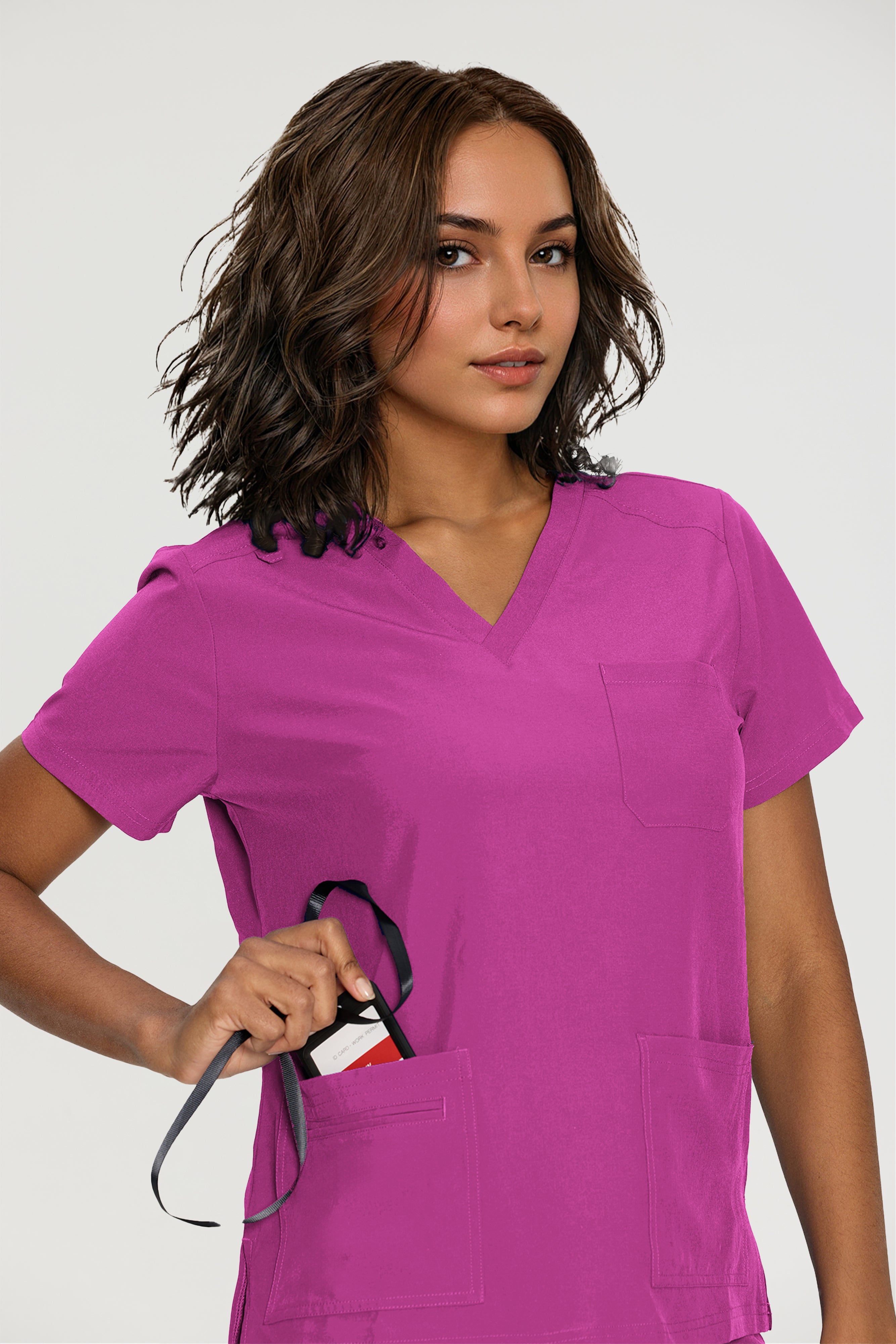 Scrubs for Women, V-Neck Scrubs Top & Cargo Pants with 12 Pockets, Yoga Waistband, 4 Way Stretch