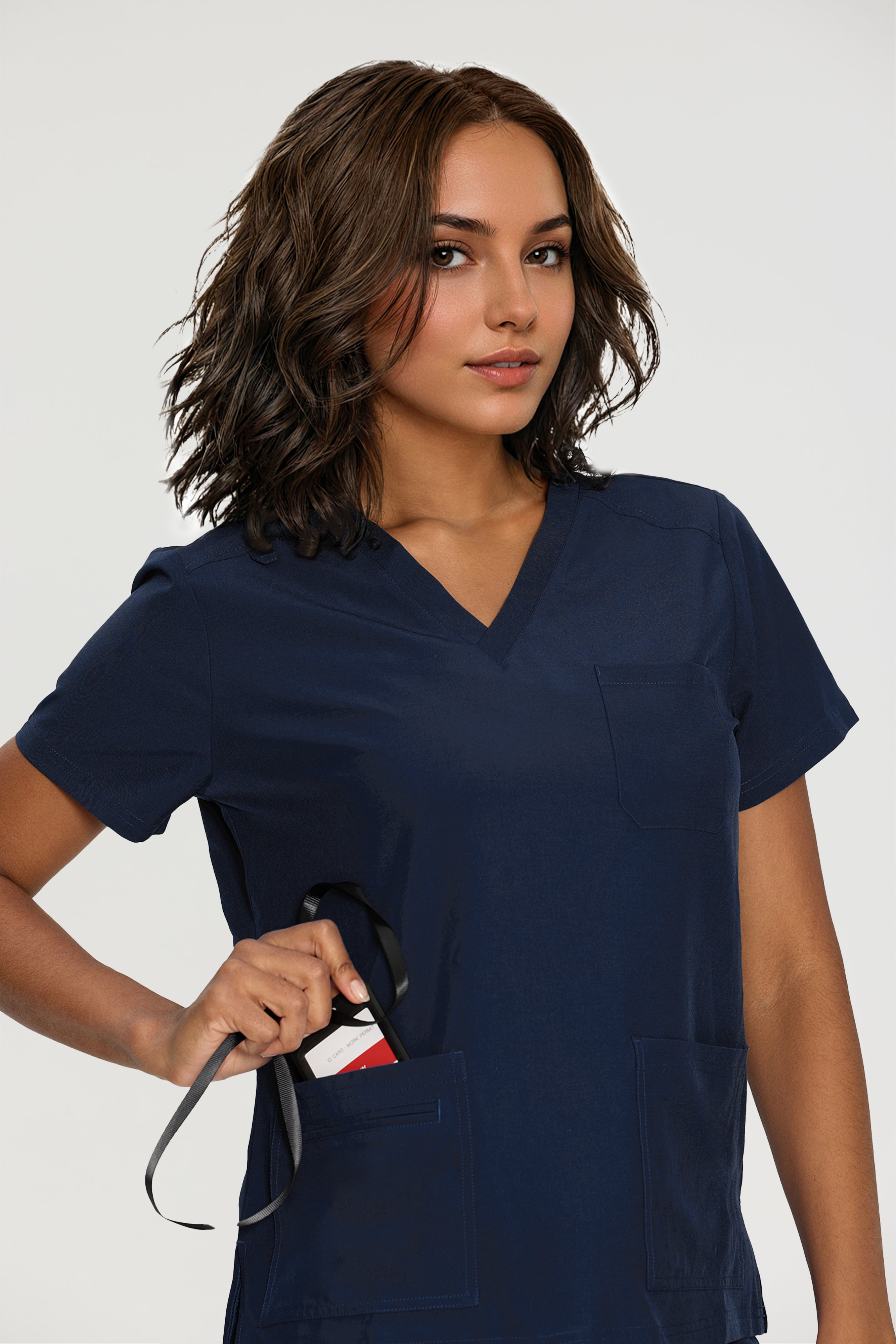 Scrubs for Women, V-Neck Scrubs Top & Cargo Pants with 12 Pockets, Yoga Waistband, 4 Way Stretch