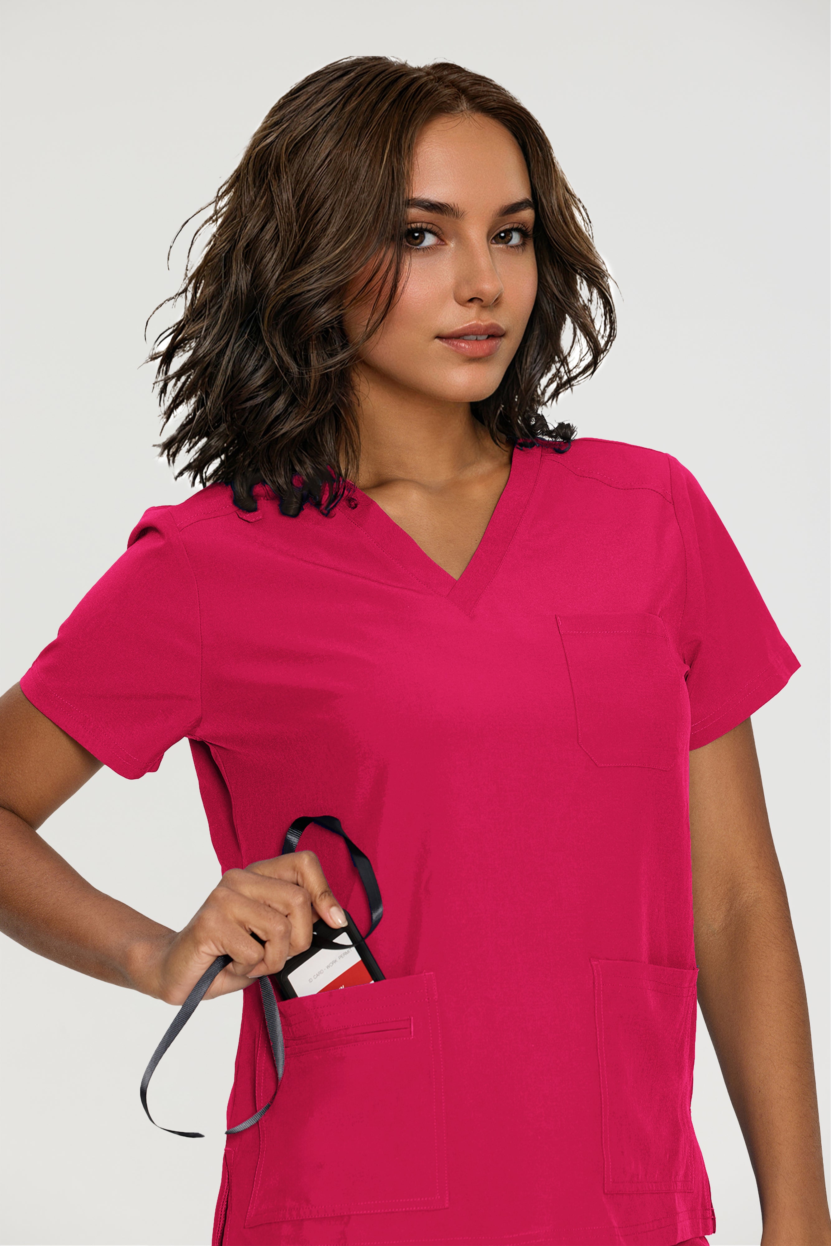 Scrubs for Women, V-Neck Scrubs Top & Cargo Pants with 12 Pockets, Yoga Waistband, 4 Way Stretch