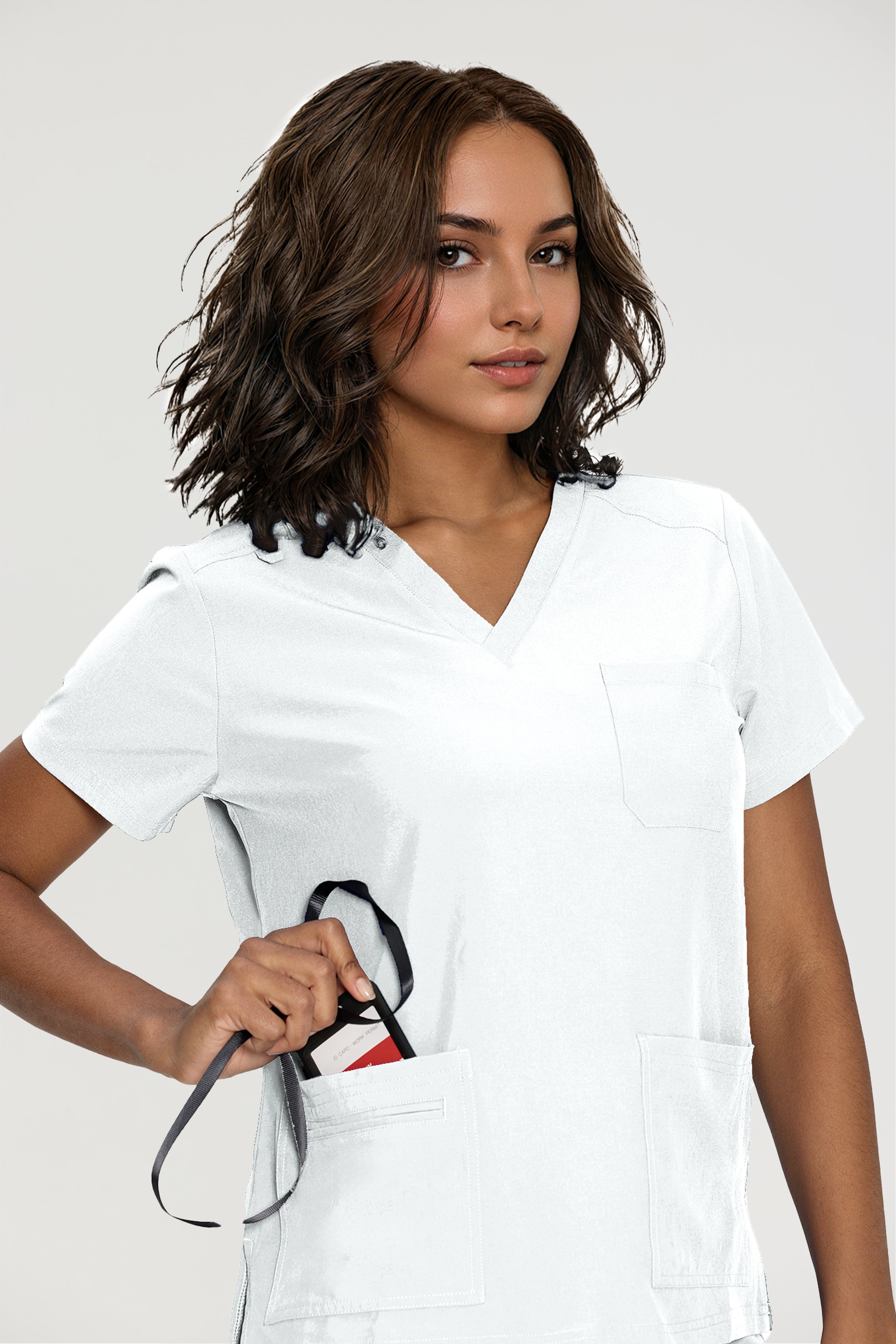 Scrubs for Women, V-Neck Scrubs Top & Cargo Pants with 12 Pockets, Yoga Waistband, 4 Way Stretch